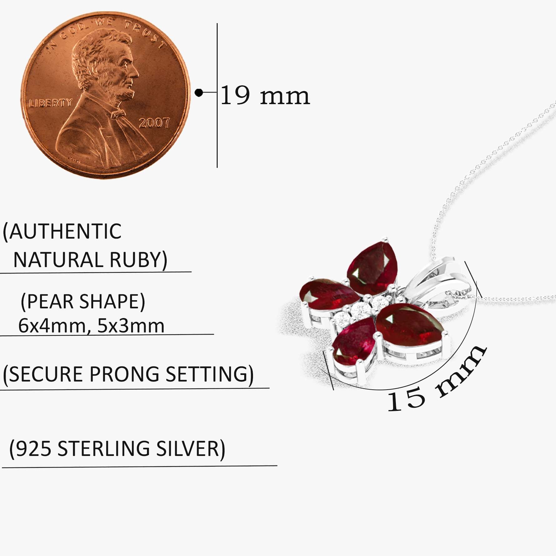 Ruby Butterfly Pendant Necklace in 925 Sterling Silver 1.6ct