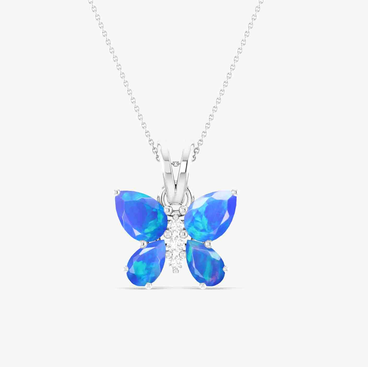 Blue Opal Butterfly Pendant Necklace in 925 Sterling Silver 1.3ct