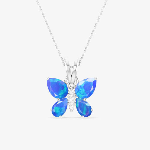Blue Opal Butterfly Pendant Necklace in 925 Sterling Silver 1.3ct