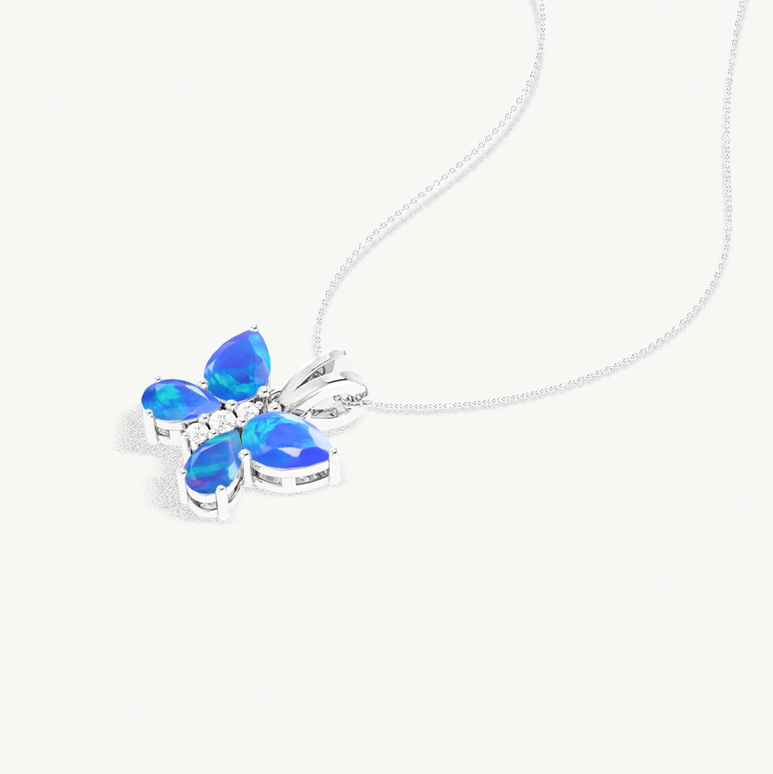 Blue Opal Butterfly Pendant Necklace in 925 Sterling Silver 1.3ct