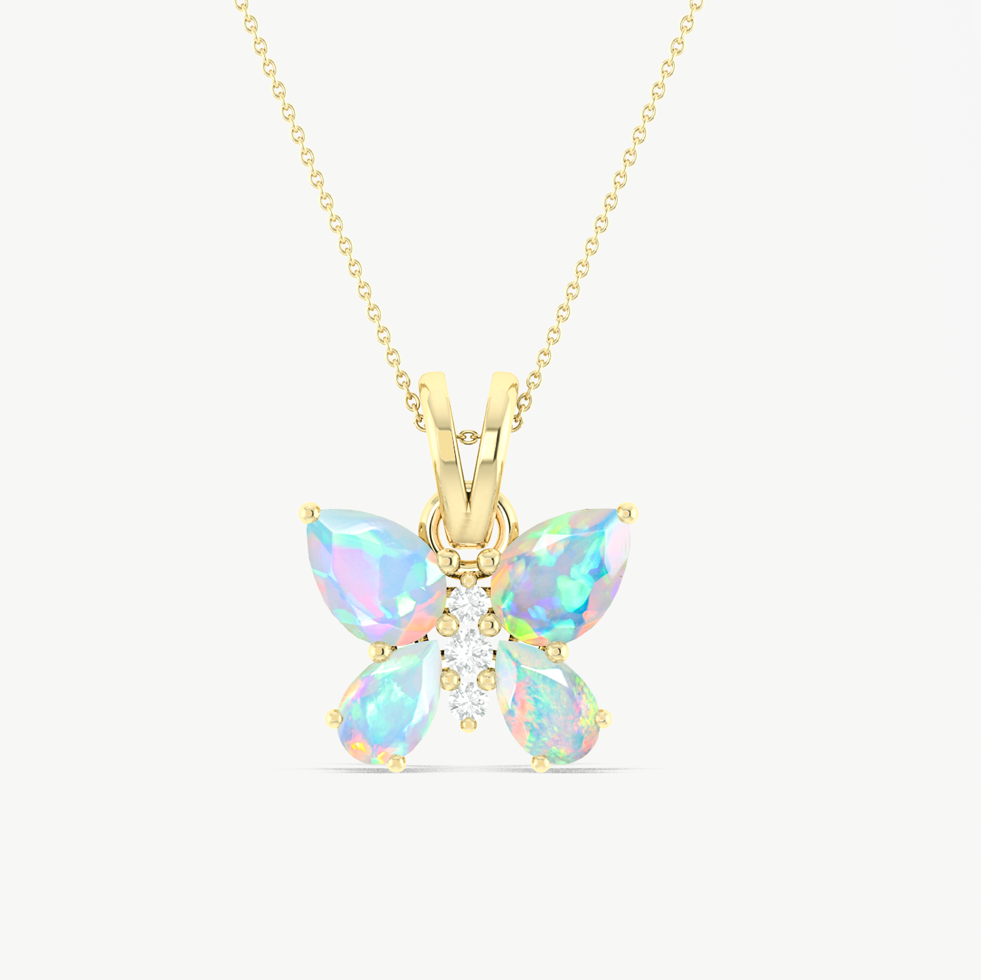 White Opal Butterfly Pendant Necklace in 925 Sterling Silver 1.3ct