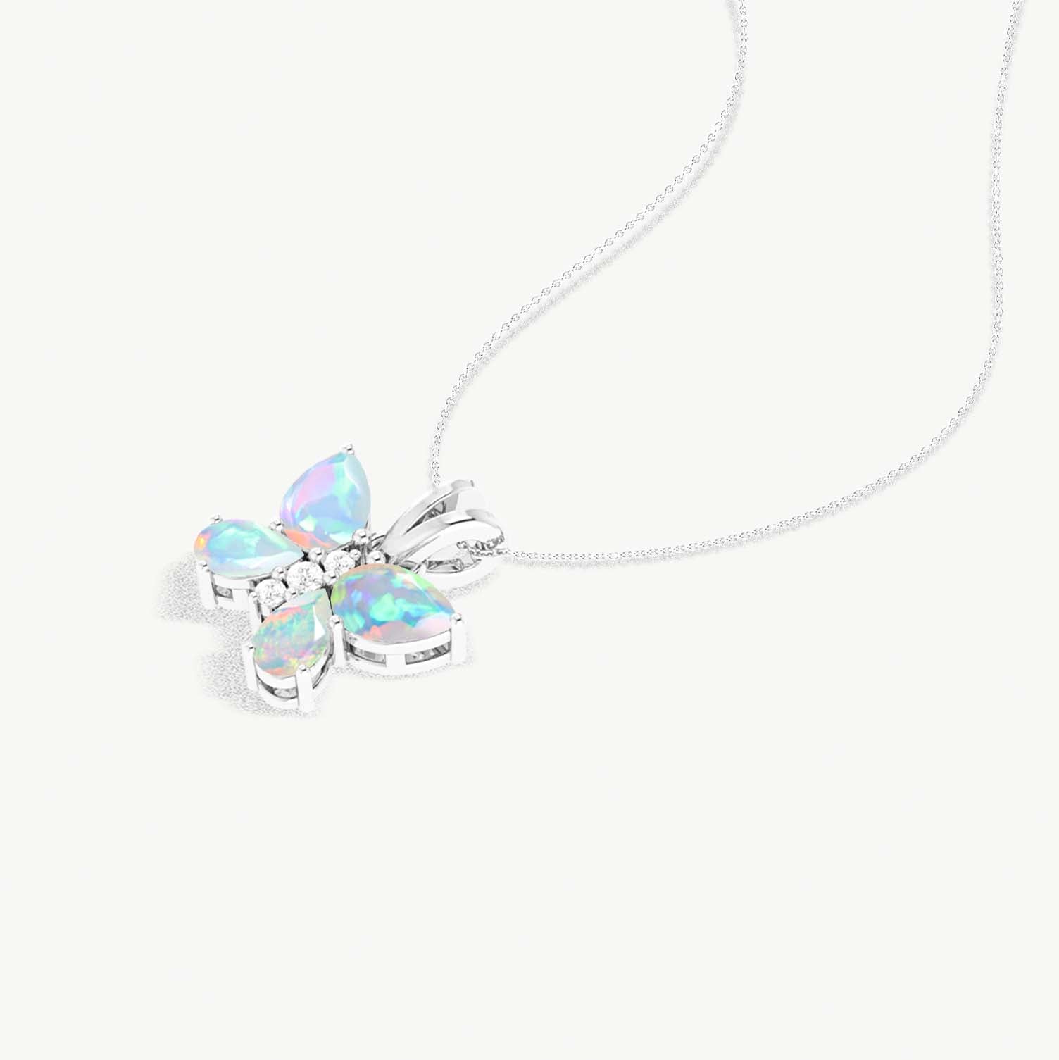 White Opal Butterfly Pendant Necklace in 925 Sterling Silver 1.3ct