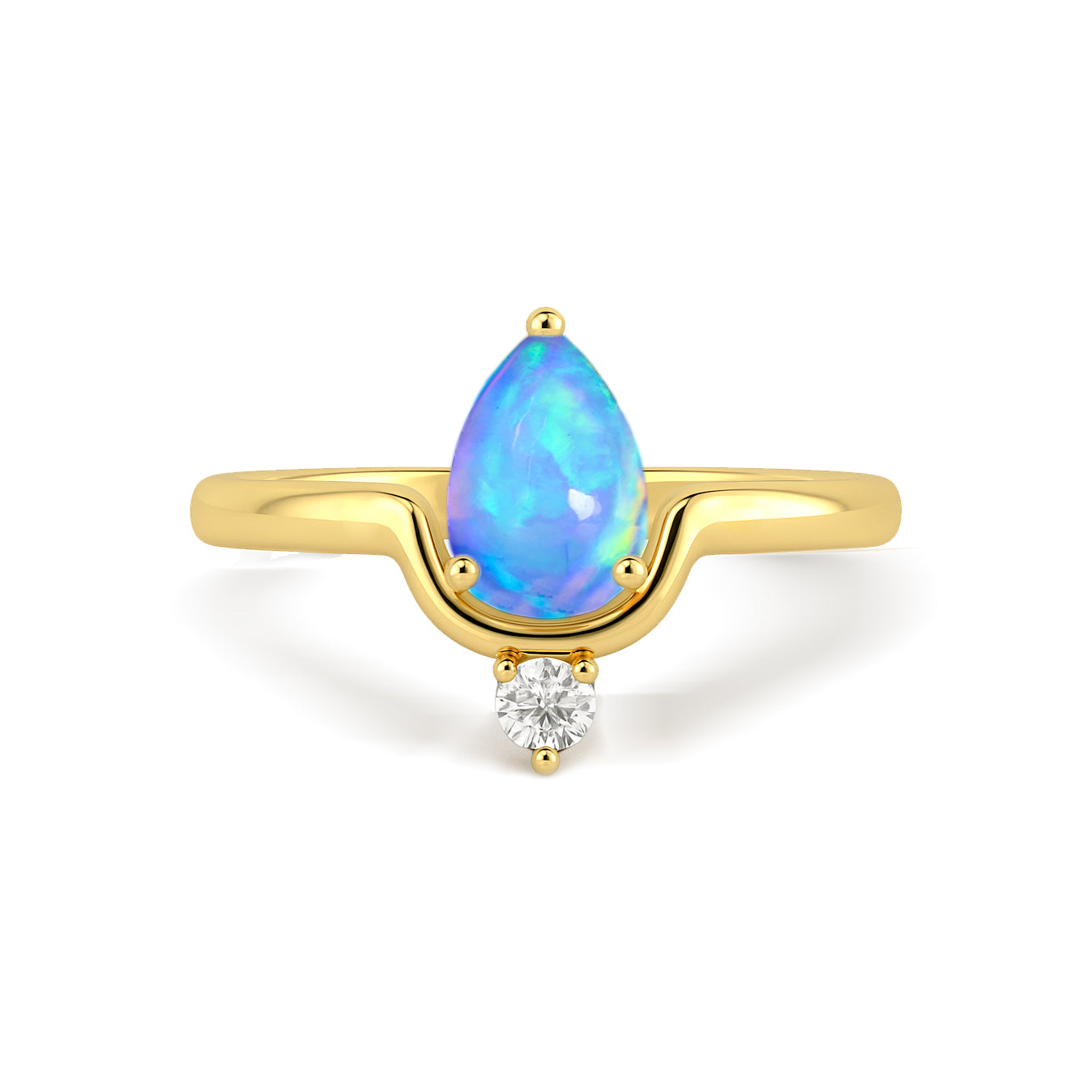 Wishbone Chevron Ring with Natural Blue Opal and White Cubic Zirconia