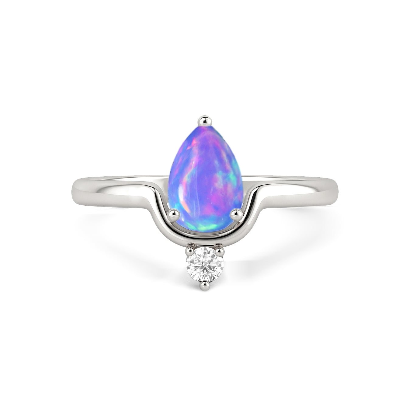 Wishbone Chevron Ring with Natural Lavender Opal and White Cubic Zirconia
