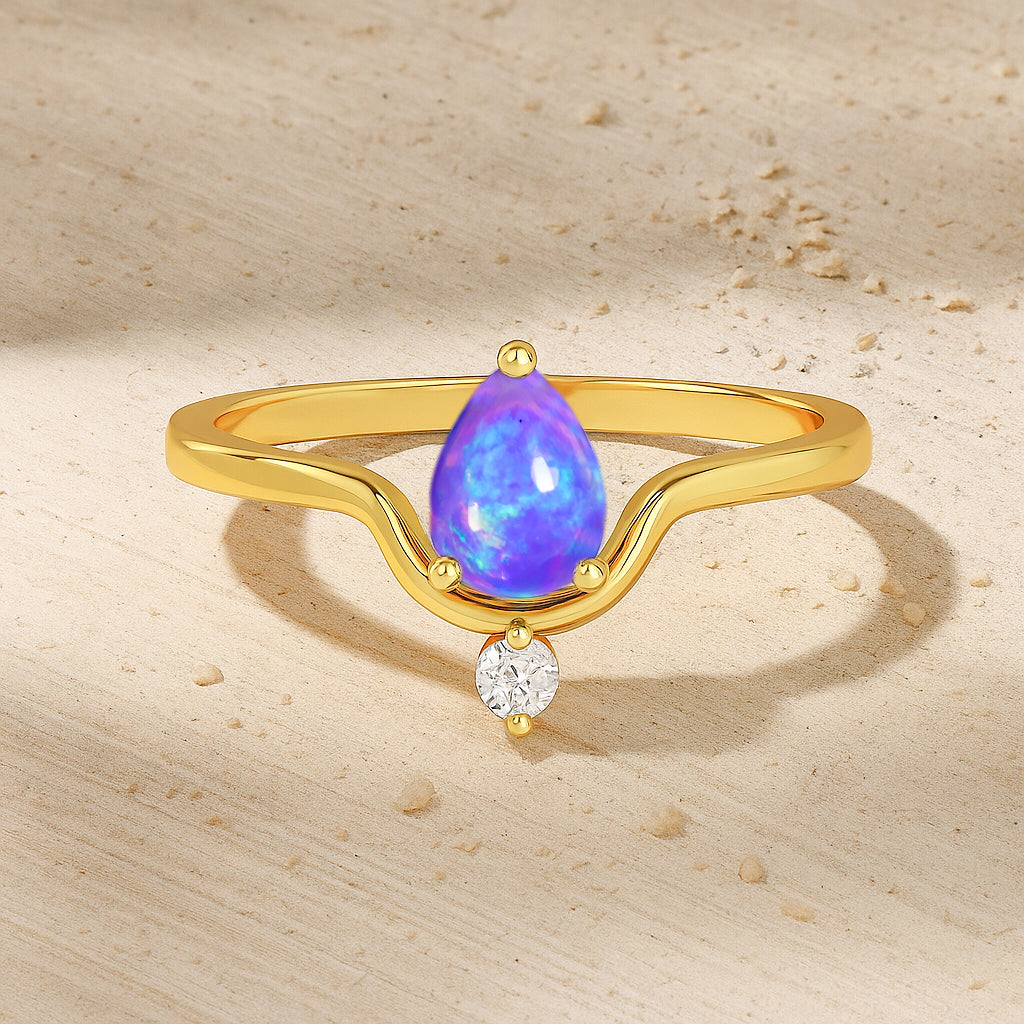 Wishbone Chevron Ring with Natural Lavender Opal and White Cubic Zirconia