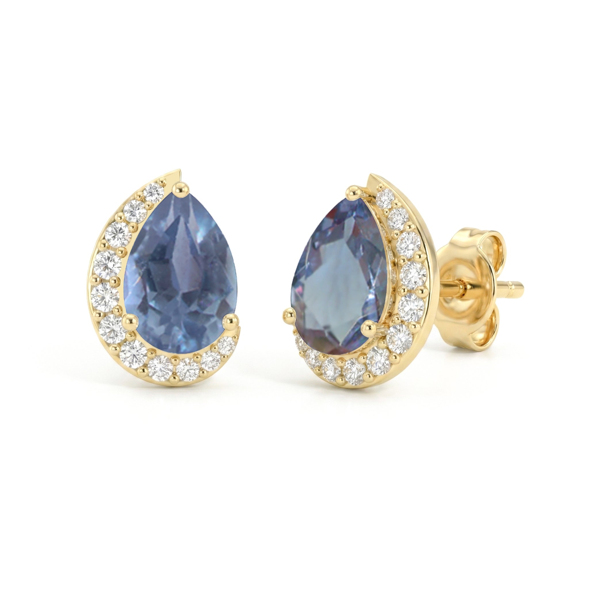 Alexandrite Pear Halo Stud Earrings in 925 Sterling Silver 1ct