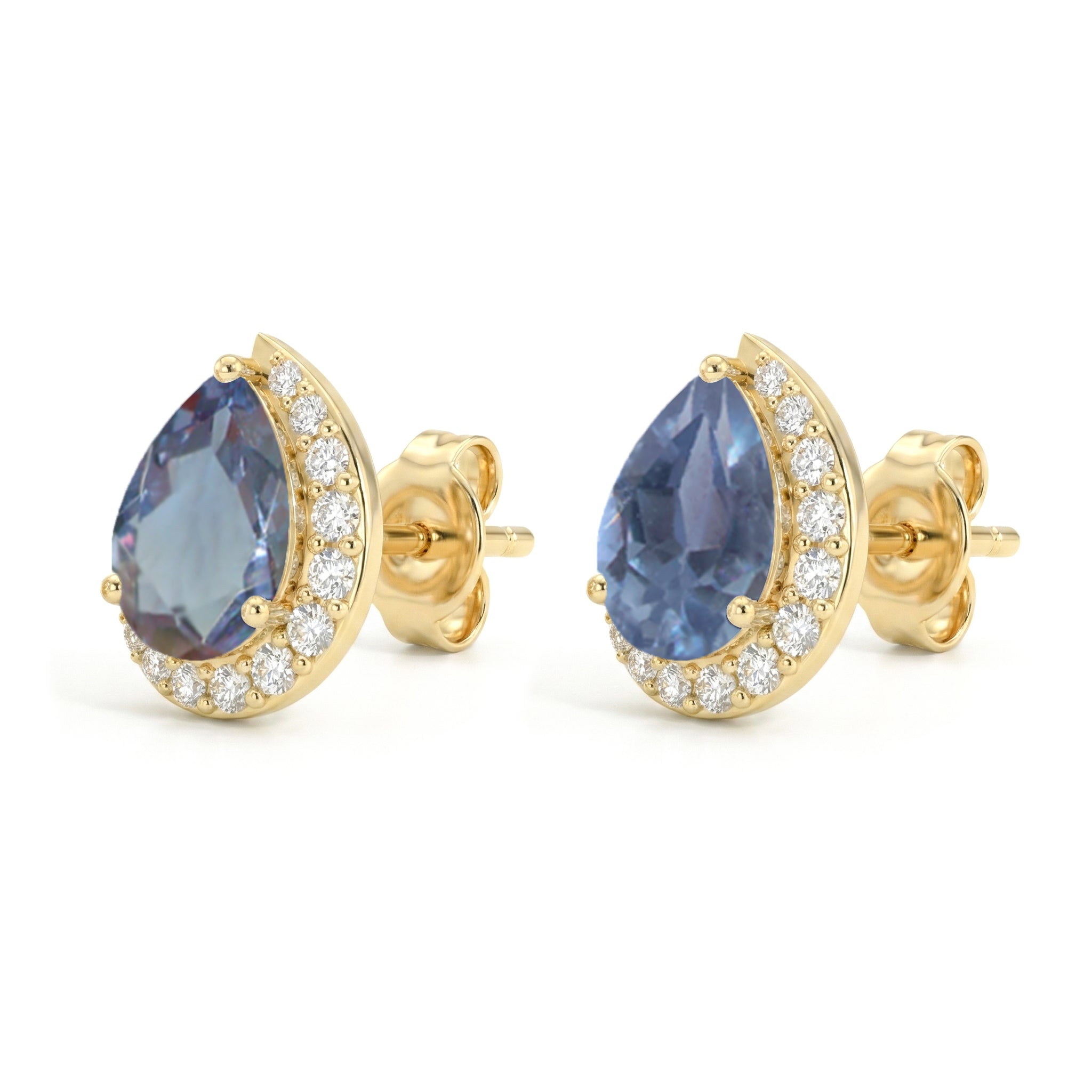 Alexandrite Pear Halo Stud Earrings in 925 Sterling Silver 1ct