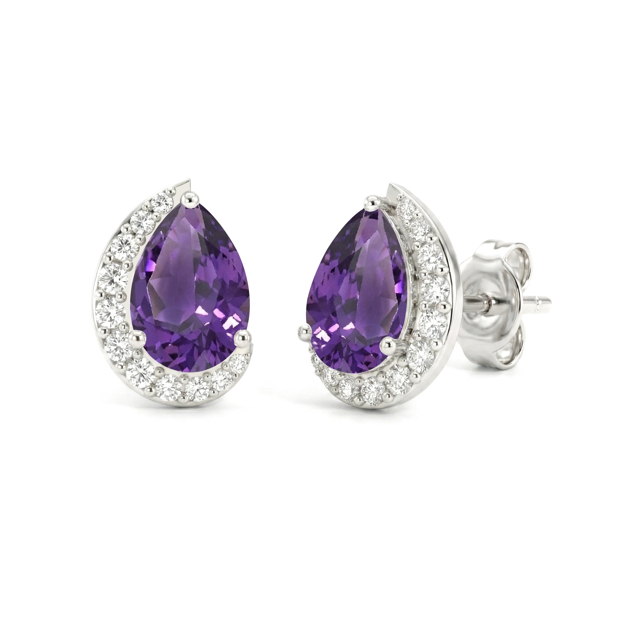 Amethyst Pear Halo Stud Earrings in 925 Sterling Silver 1ct