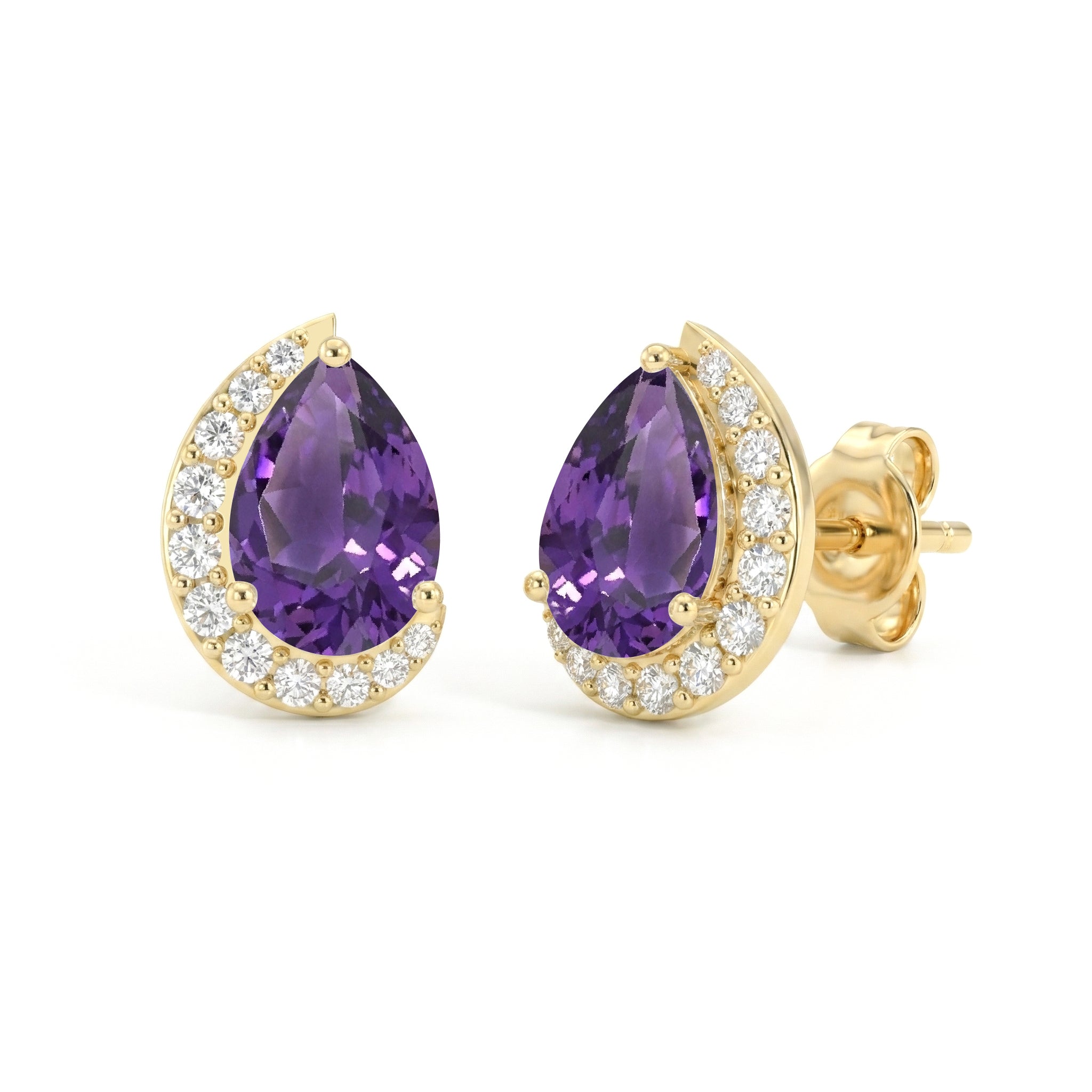 Amethyst Pear Halo Stud Earrings in 925 Sterling Silver 1ct