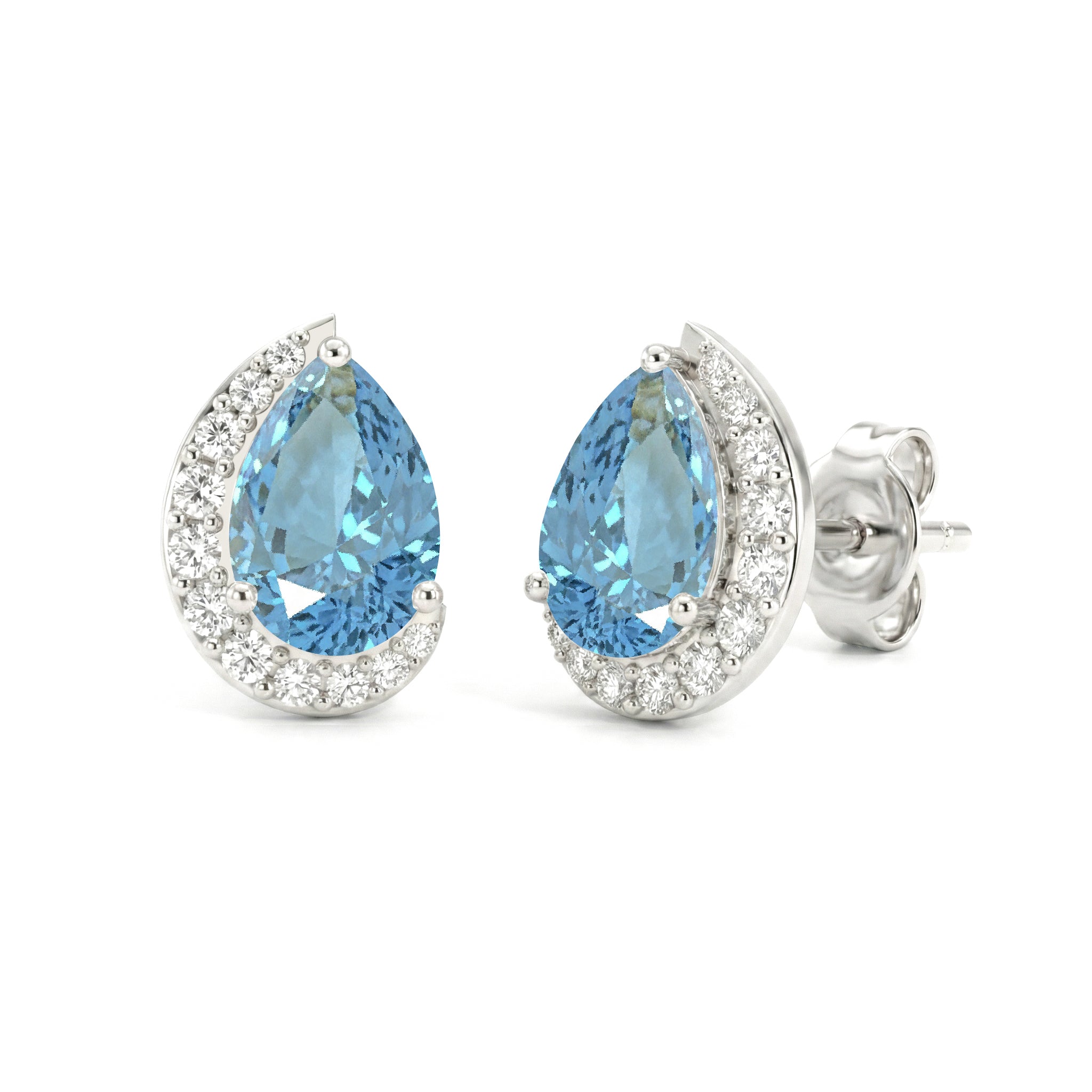 Aquamarine Pear Halo Stud Earrings in 925 Sterling Silver 1ct