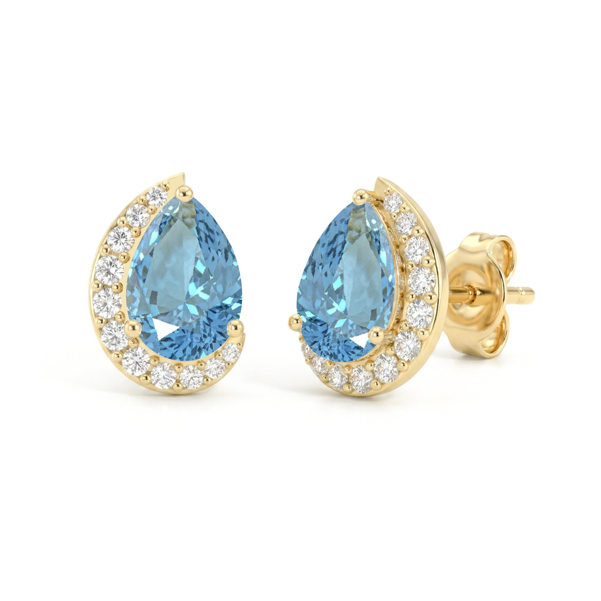 Aquamarine Pear Halo Stud Earrings in 925 Sterling Silver 1ct