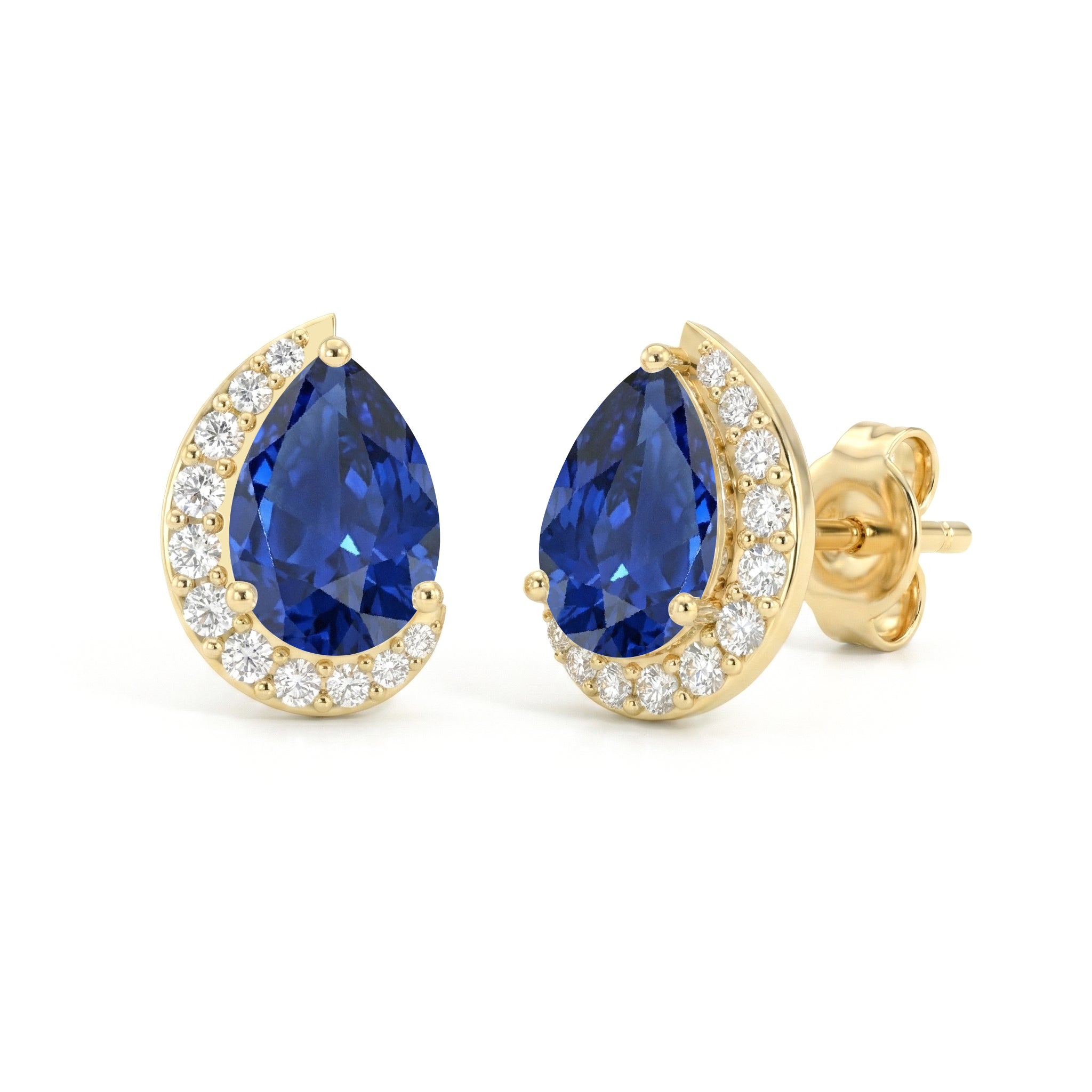 Blue Sapphire Pear Halo Stud Earrings in 925 Sterling Silver 1ct