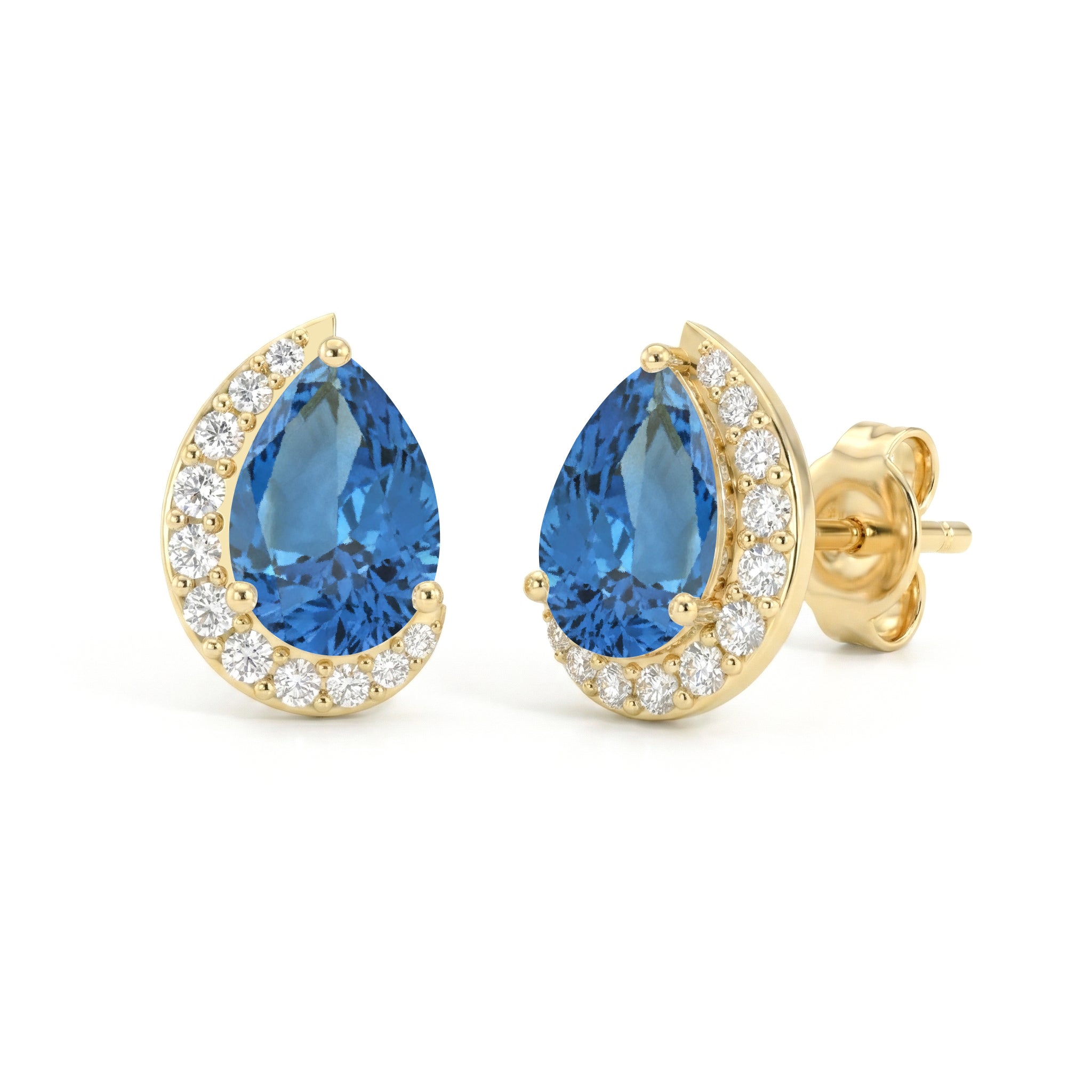 Blue Topaz Pear Halo Stud Earrings in 925 Sterling Silver 1ct