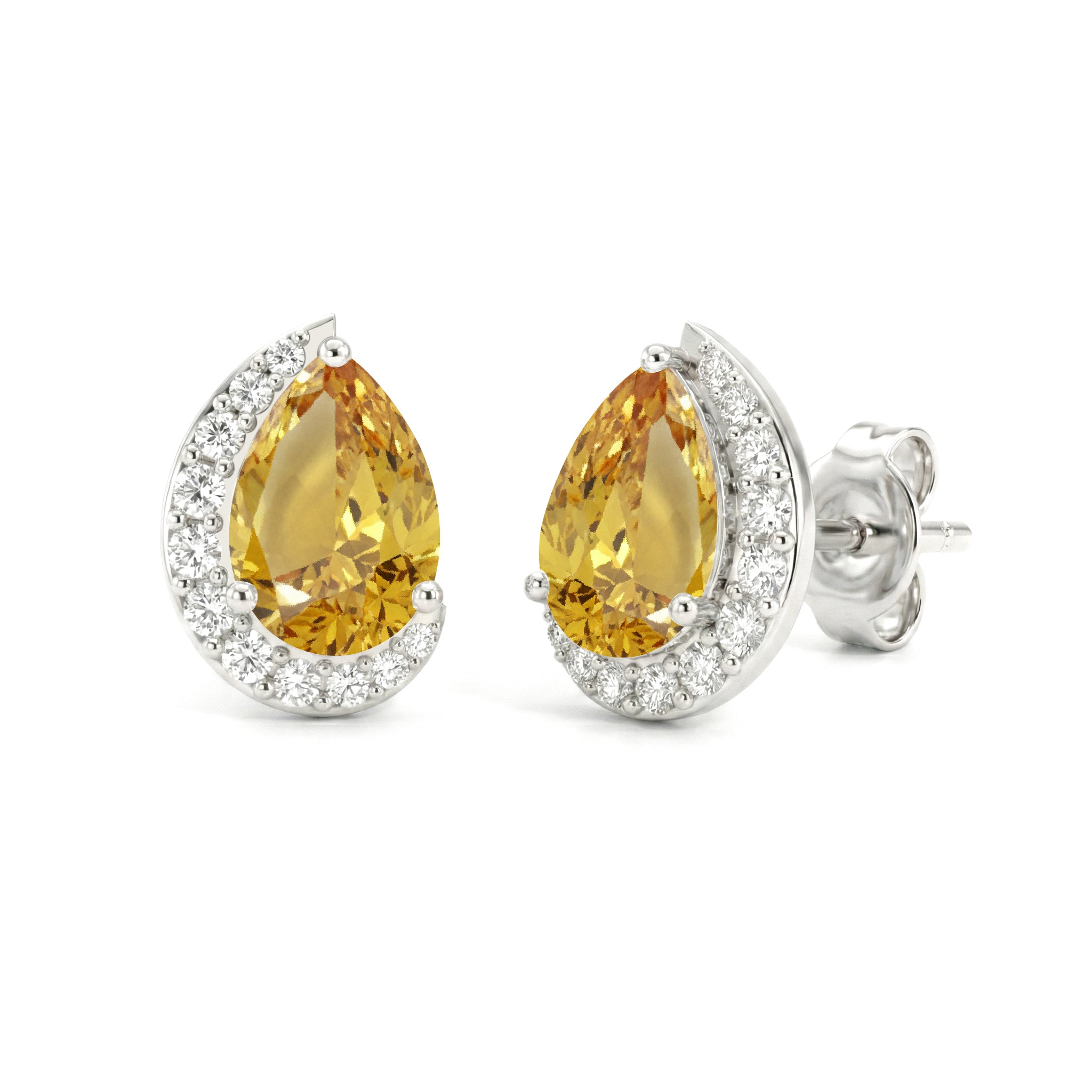 Citrine Pear Halo Stud Earrings in 925 Sterling Silver 1ct