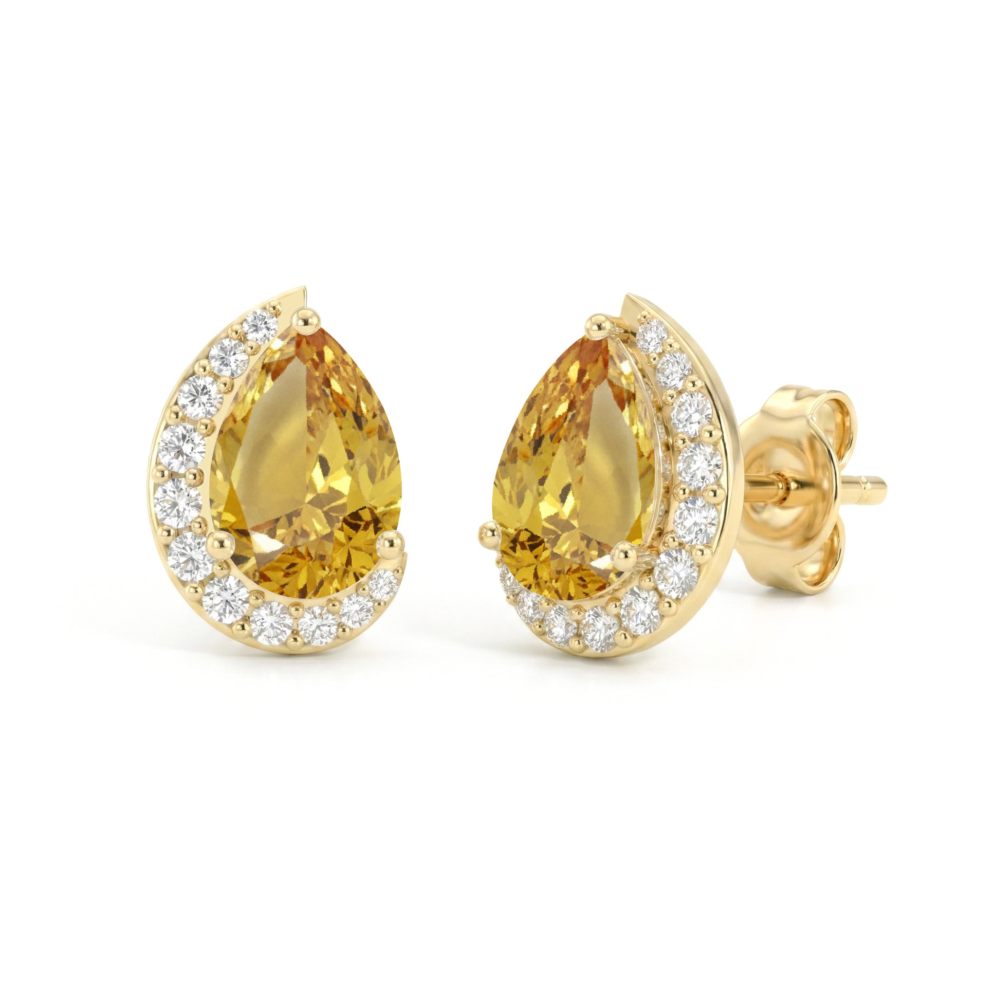 Citrine Pear Halo Stud Earrings in 925 Sterling Silver 1ct