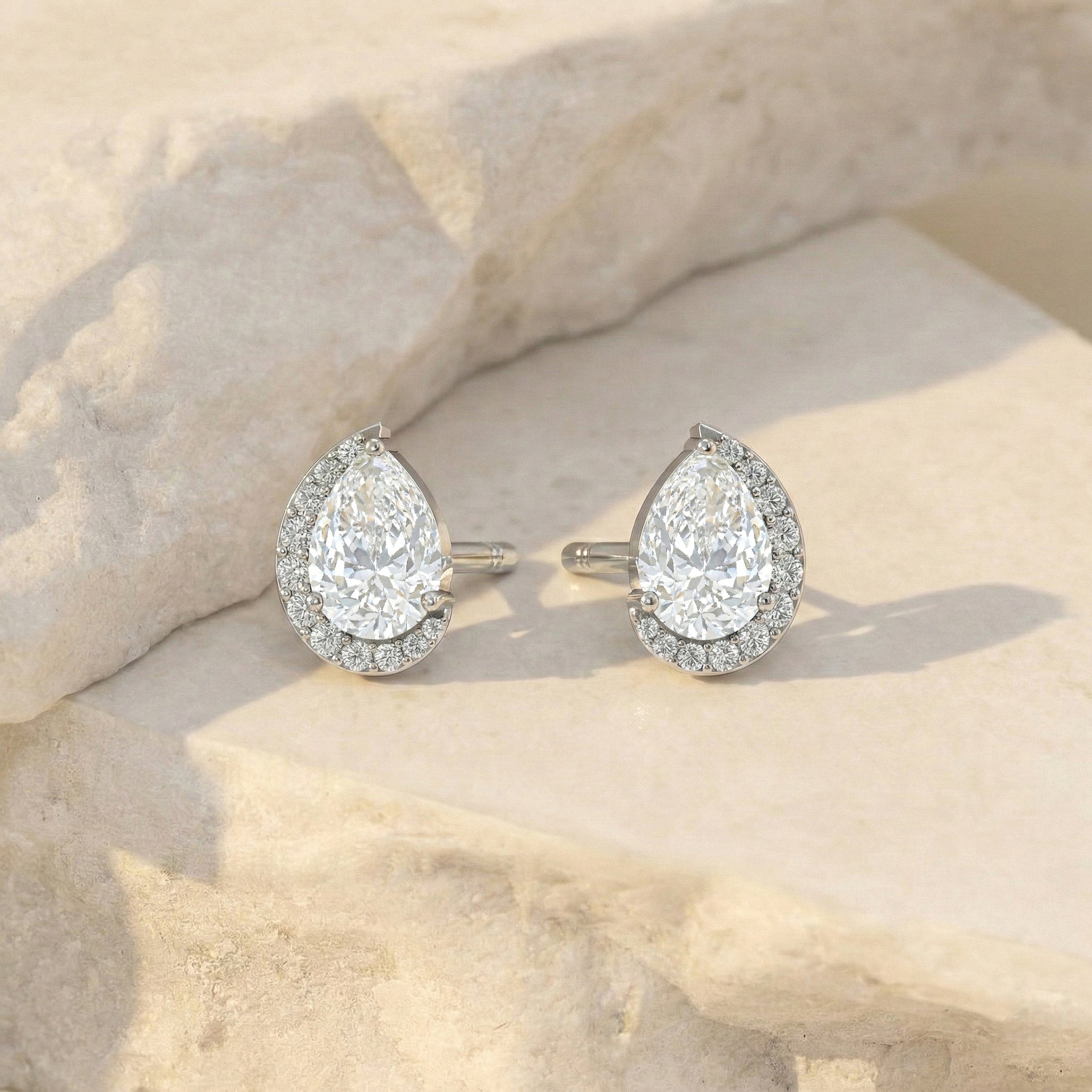 Simulated Diamond CZ Pear Halo Stud Earrings in 925 Sterling Silver 1ct