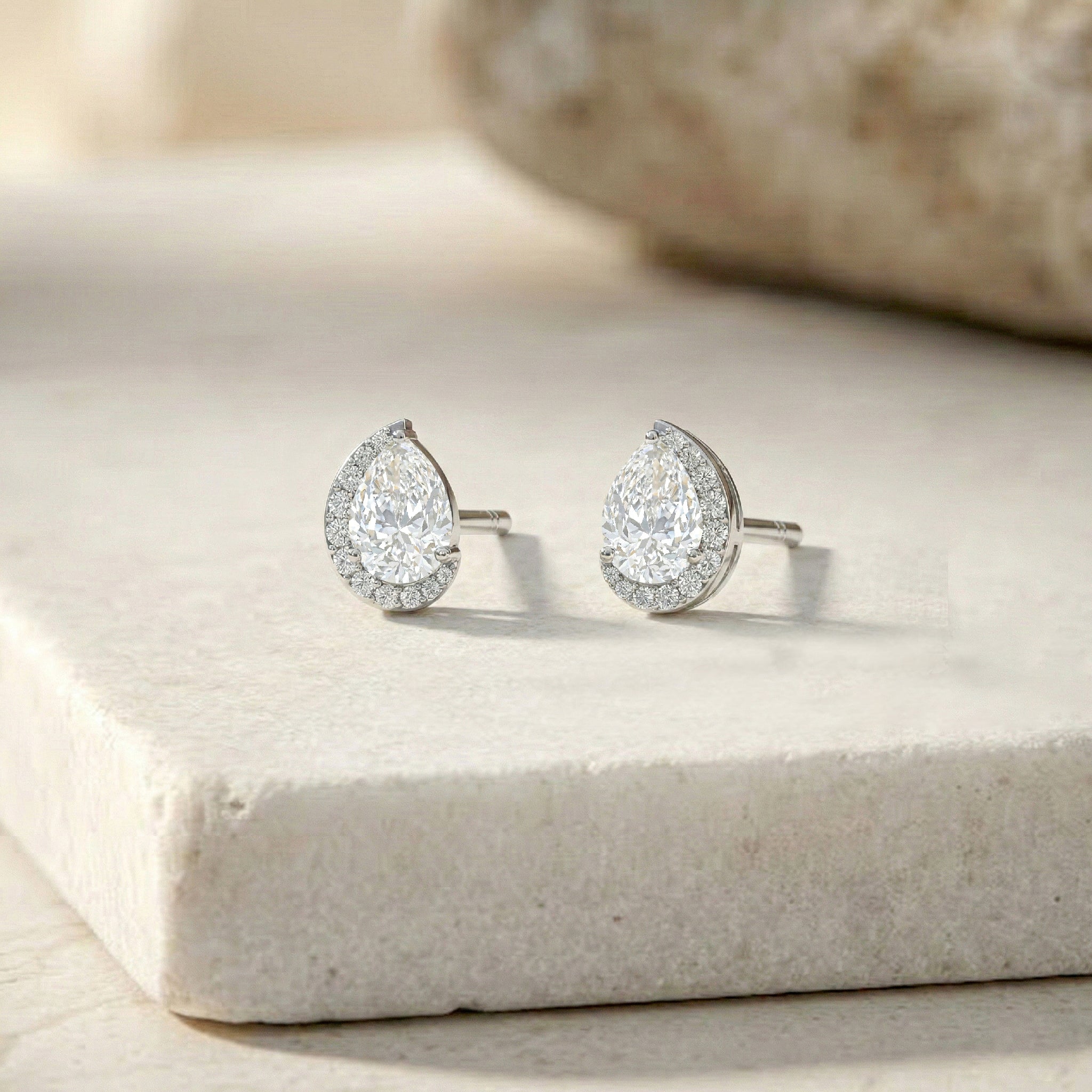 Simulated Diamond CZ Pear Halo Stud Earrings in 925 Sterling Silver 1ct