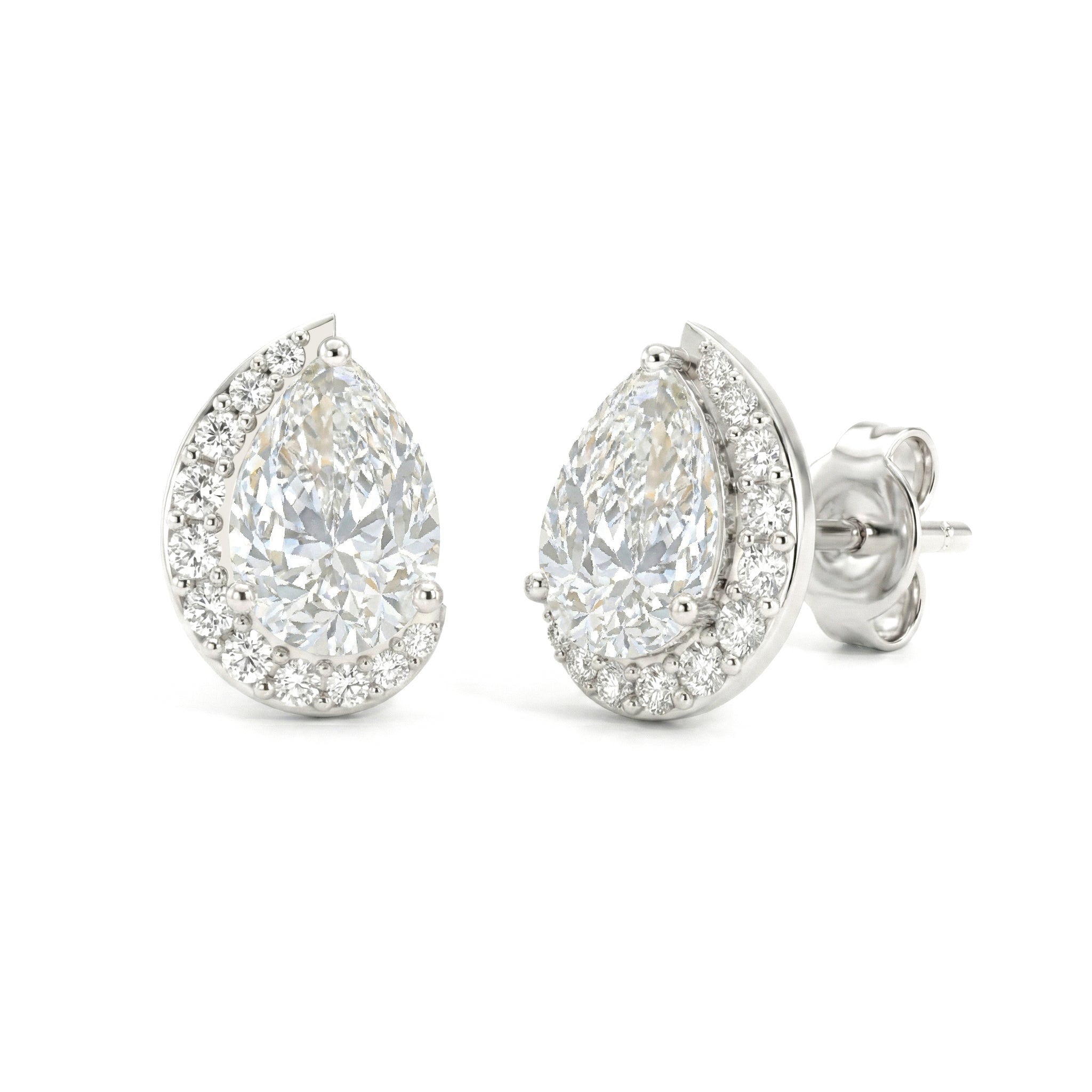 Cubic zirconia stud earrings pear halo silver