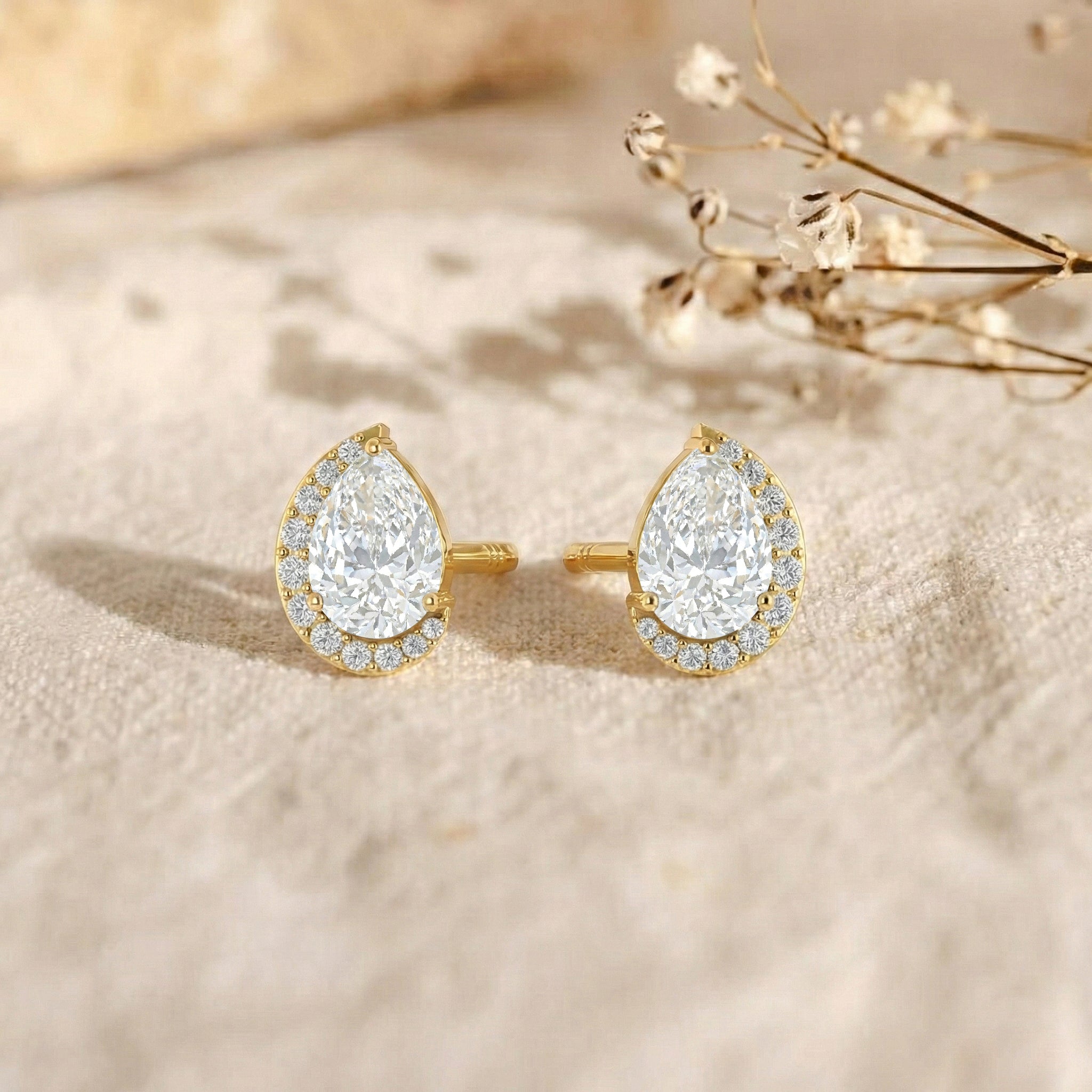 Simulated Diamond CZ Pear Halo Stud Earrings in 925 Sterling Silver 1ct
