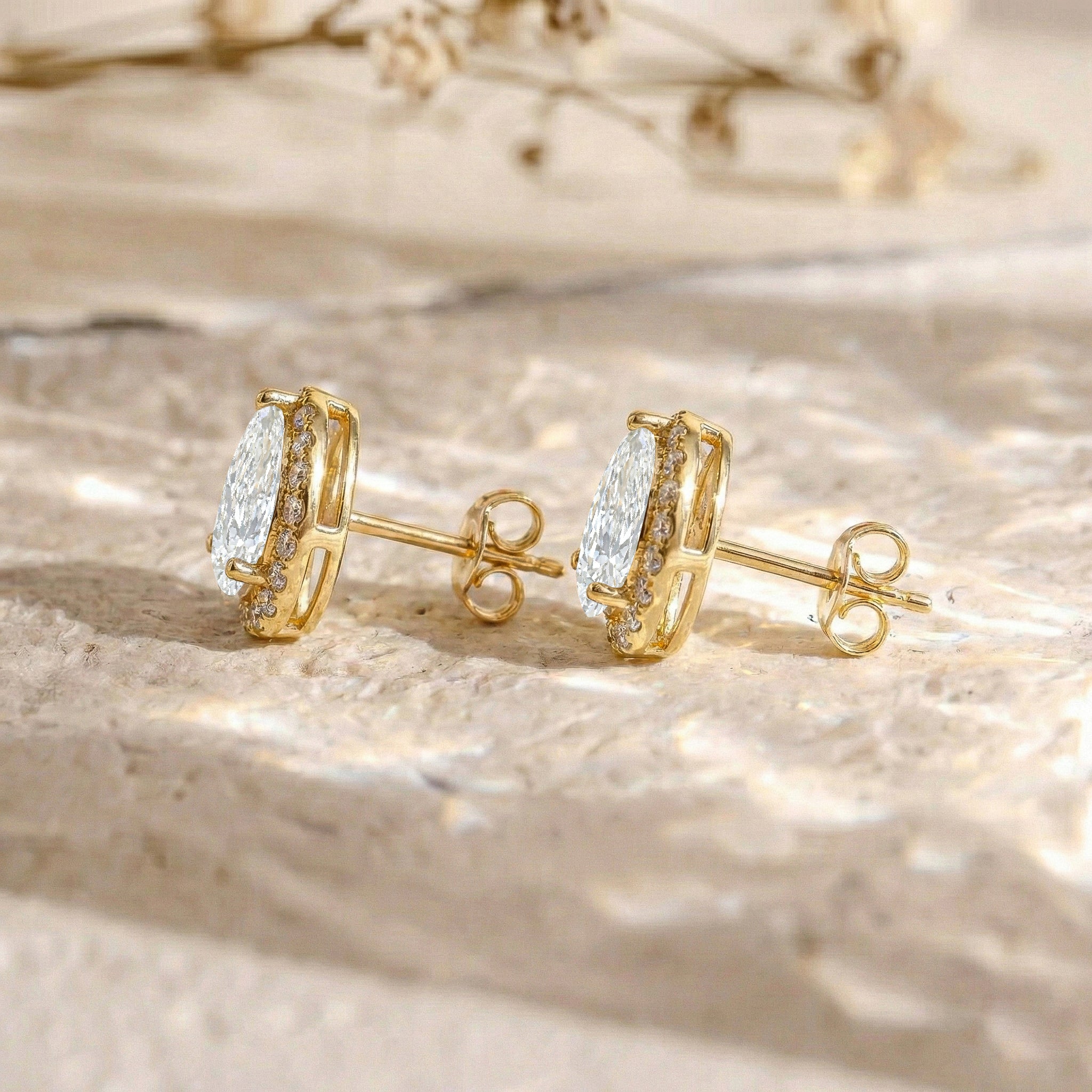 Simulated Diamond CZ Pear Halo Stud Earrings in 925 Sterling Silver 1ct