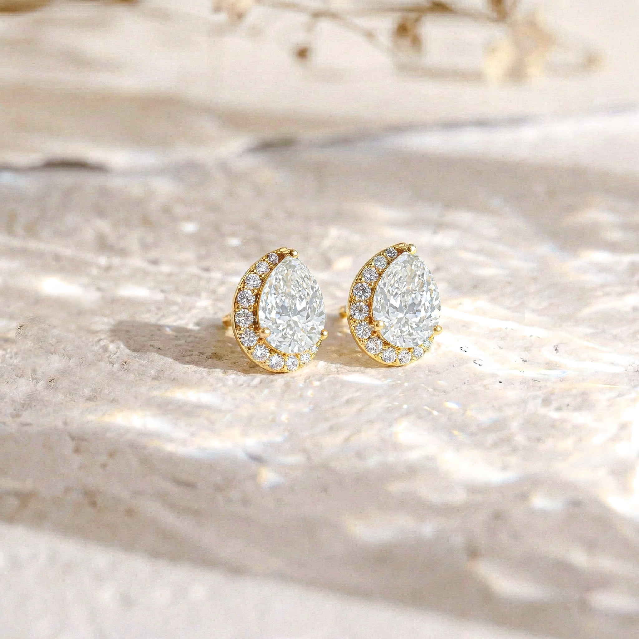 Simulated Diamond CZ Pear Halo Stud Earrings in 925 Sterling Silver 1ct