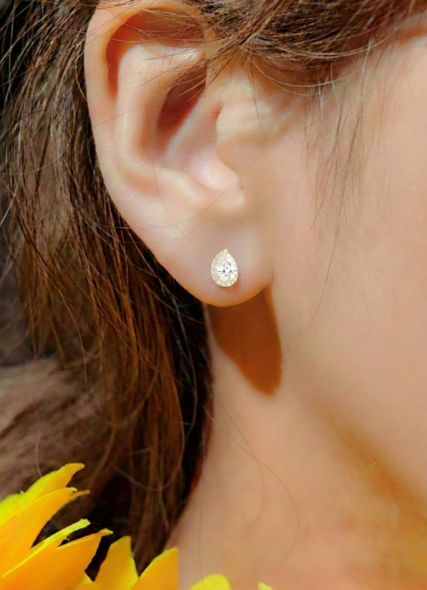 Simulated Diamond CZ Pear Halo Stud Earrings in 925 Sterling Silver 1ct