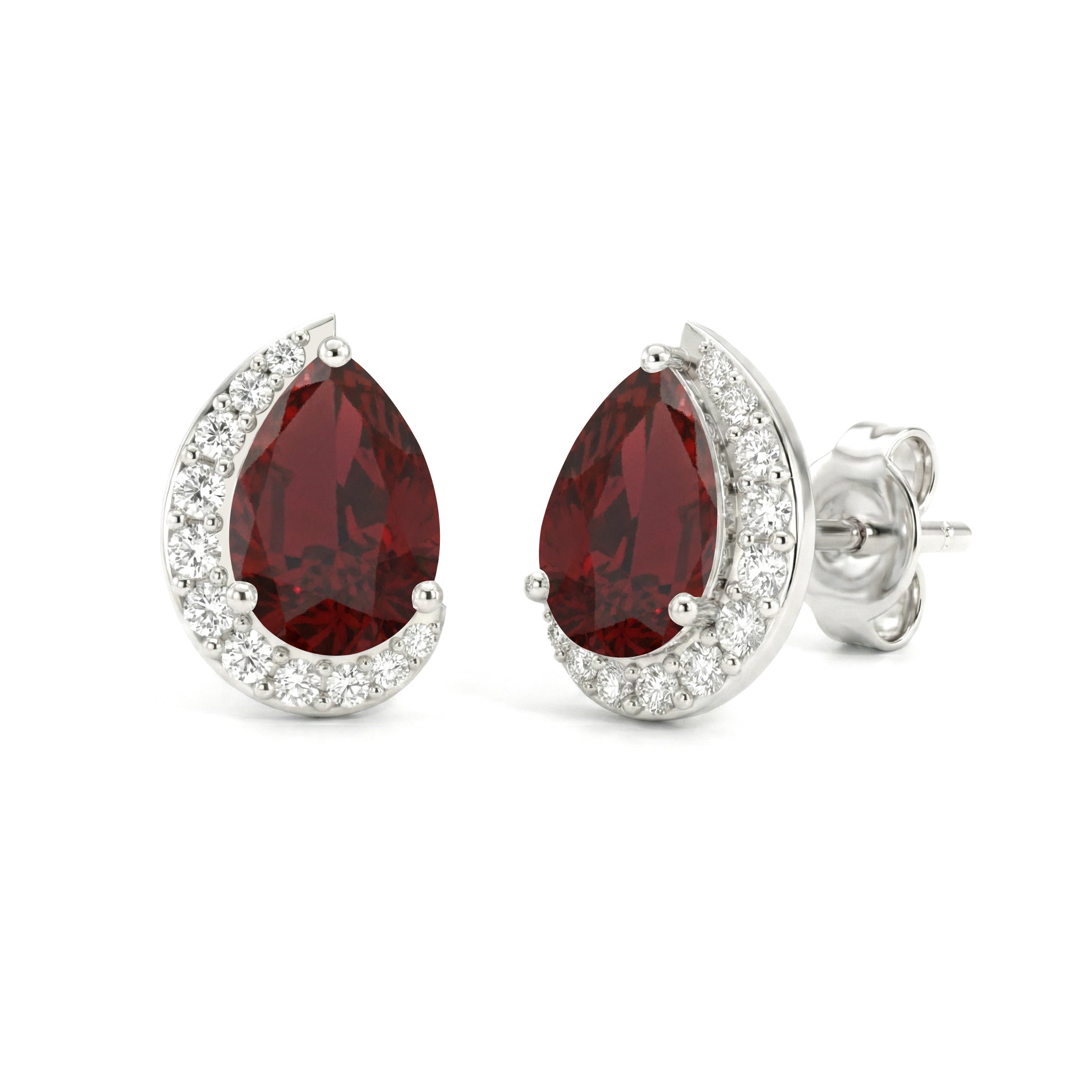 Garnet Pear Halo Stud Earrings in 925 Sterling Silver 1ct
