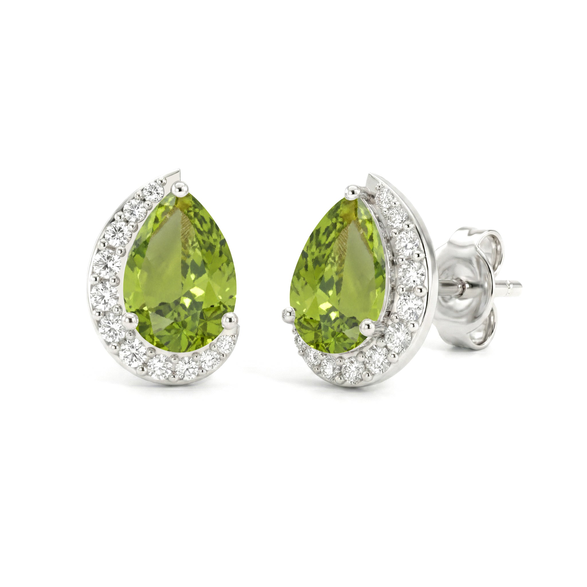 Peridot Pear Halo Stud Earrings in 925 Sterling Silver 1ct