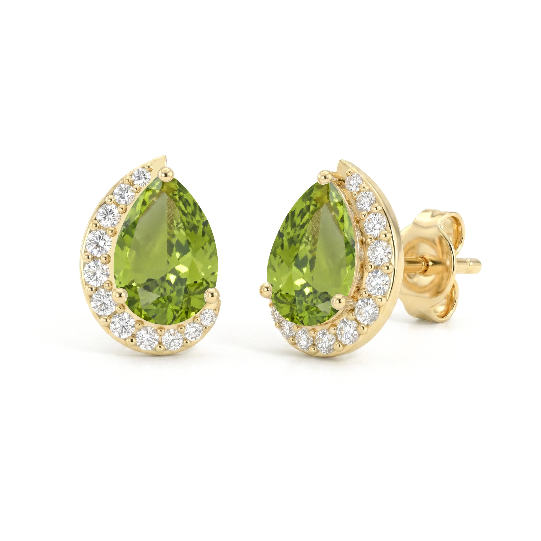 Peridot Pear Halo Stud Earrings in 925 Sterling Silver 1ct