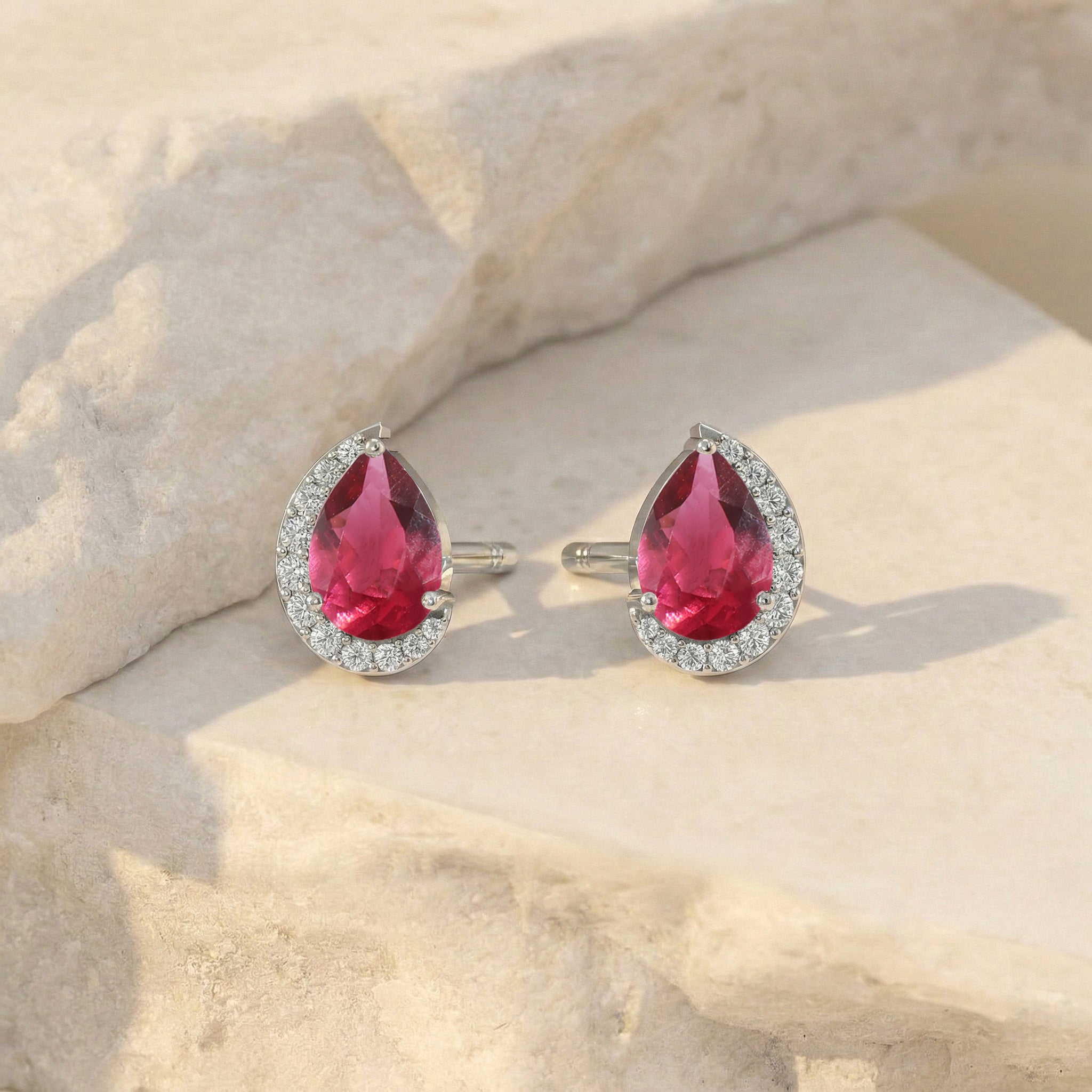 Pink tourmaline Pear Halo Stud Earrings in 925 Sterling Silver 1ct