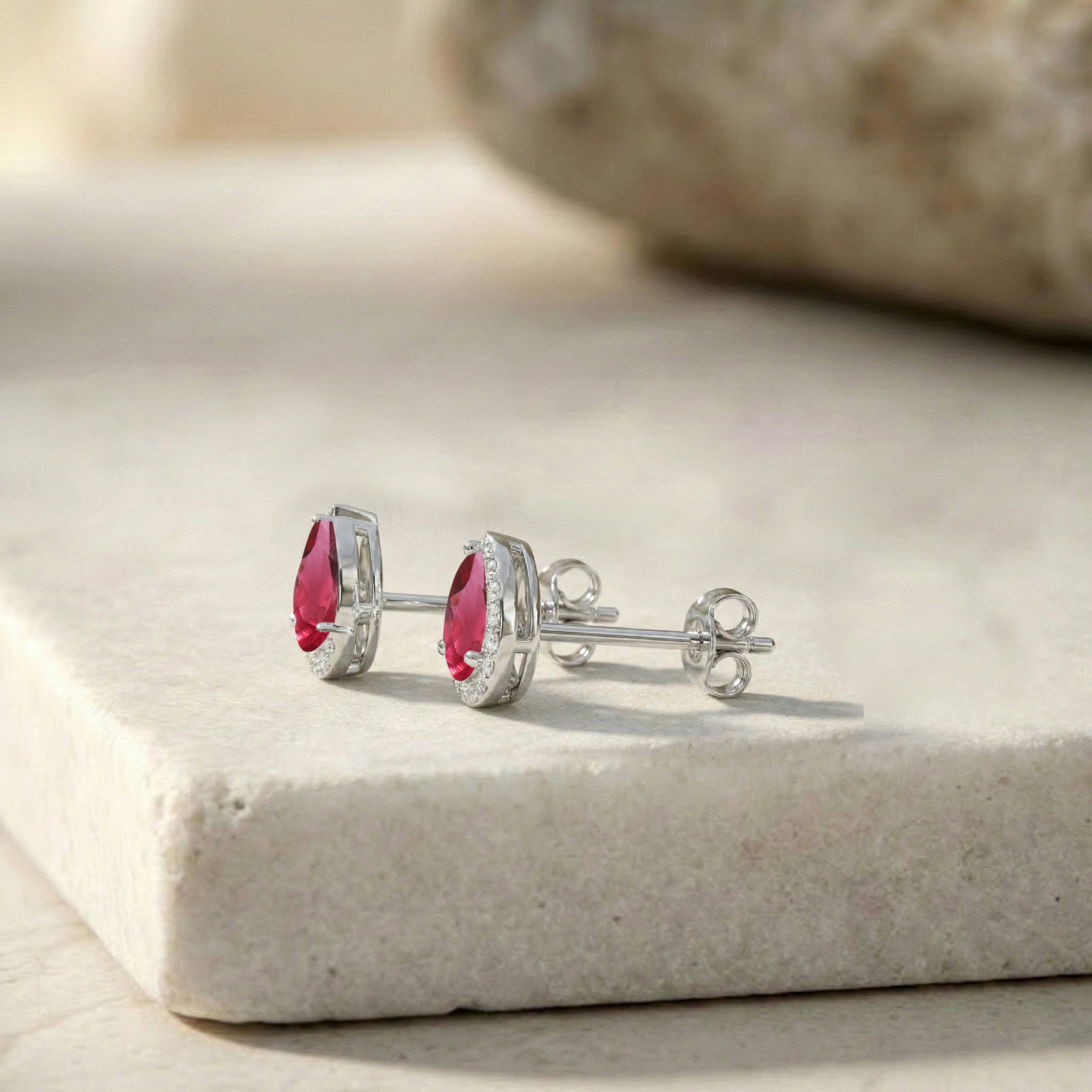 Pink tourmaline Pear Halo Stud Earrings in 925 Sterling Silver 1ct