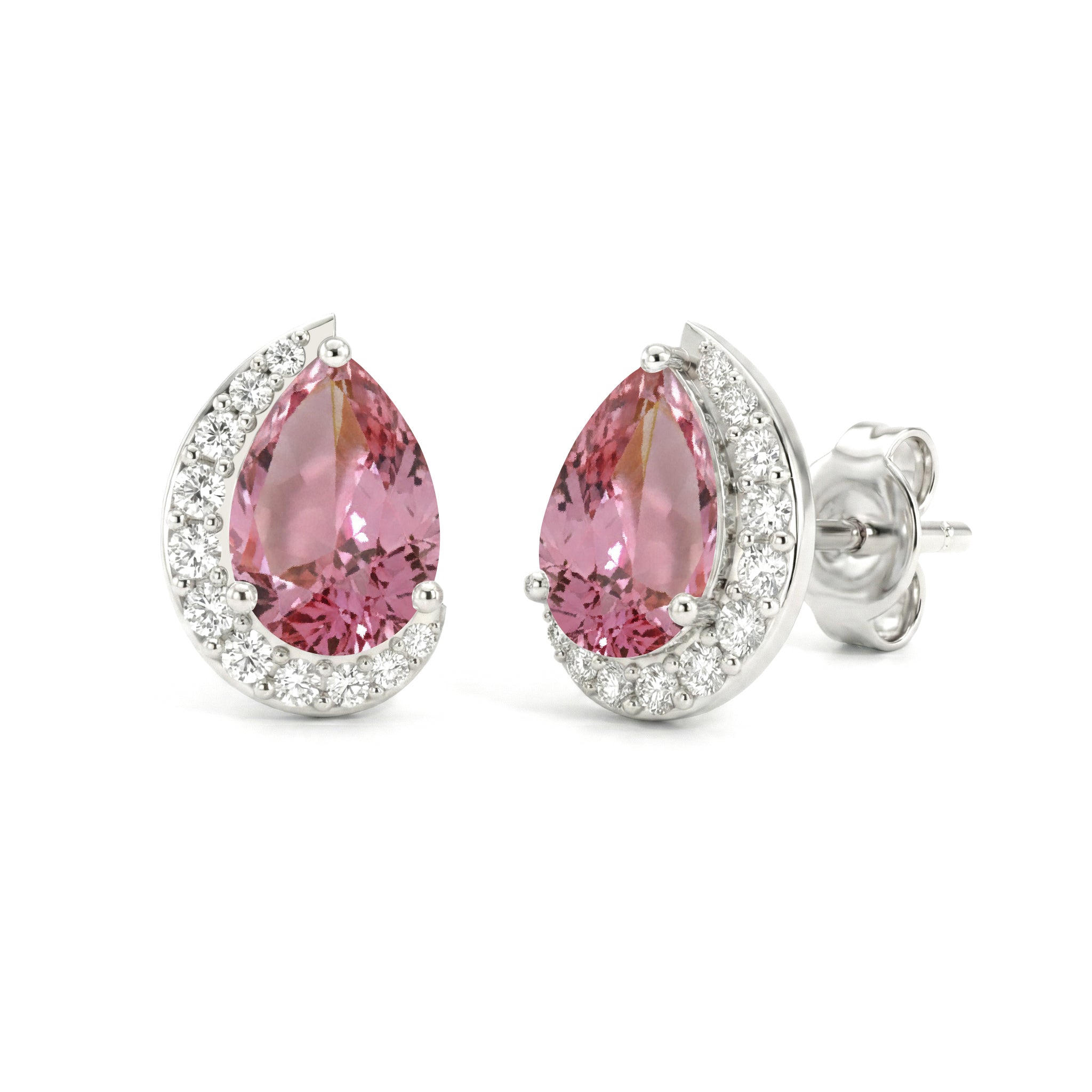 Pink tourmaline Pear Halo Stud Earrings in 925 Sterling Silver 1ct