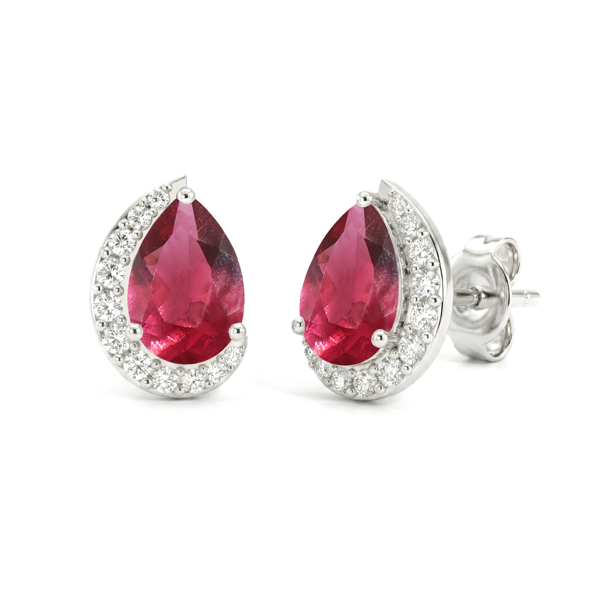 Pink tourmaline Pear Halo Stud Earrings in 925 Sterling Silver 1ct