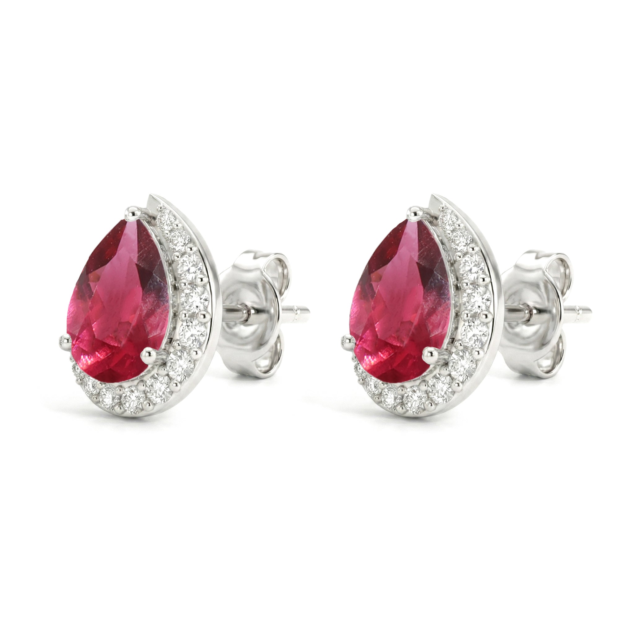 Pink tourmaline Pear Halo Stud Earrings in 925 Sterling Silver 1ct