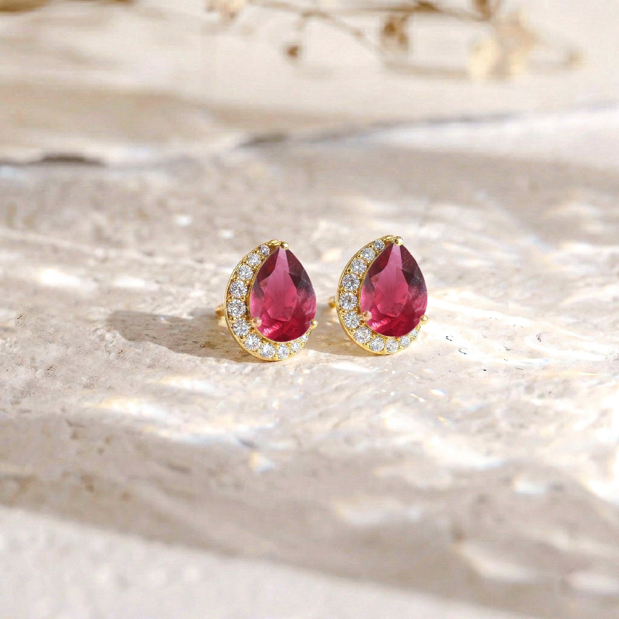Pink tourmaline Pear Halo Stud Earrings in 925 Sterling Silver 1ct