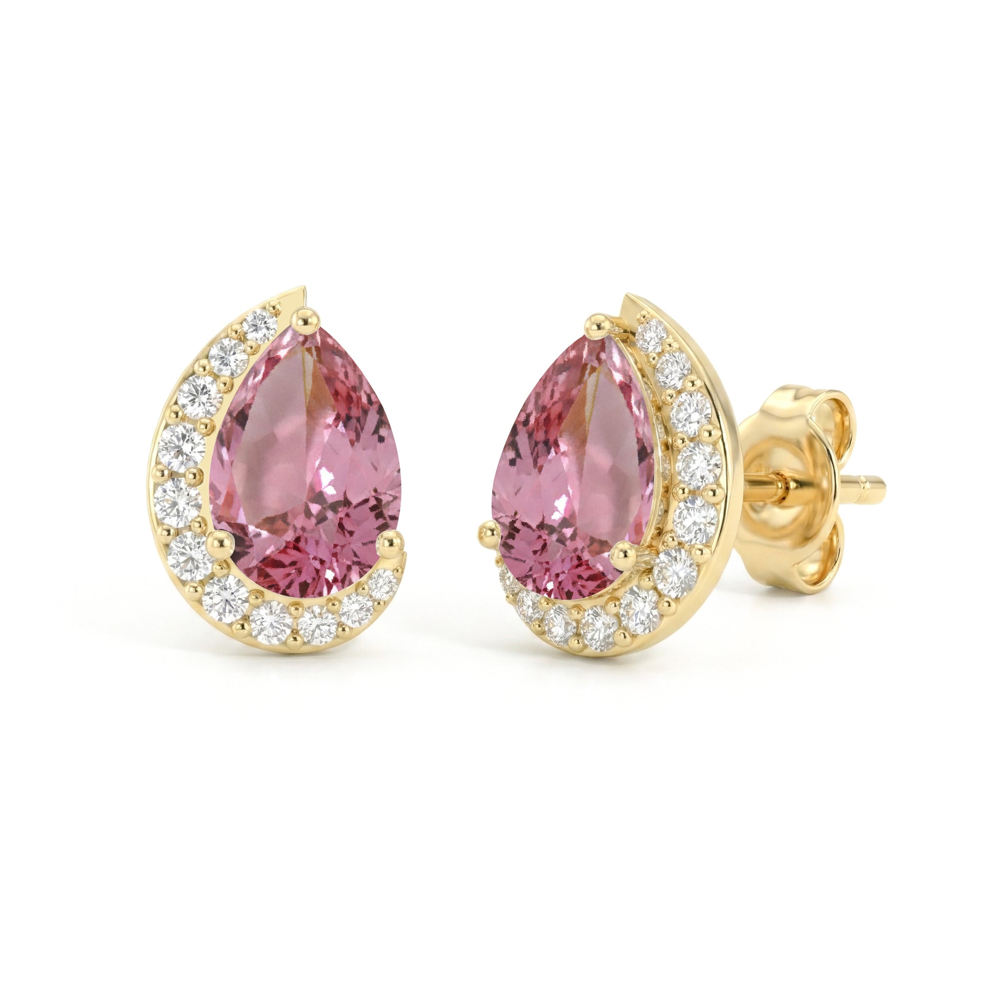 Pink tourmaline Pear Halo Stud Earrings in 925 Sterling Silver 1ct