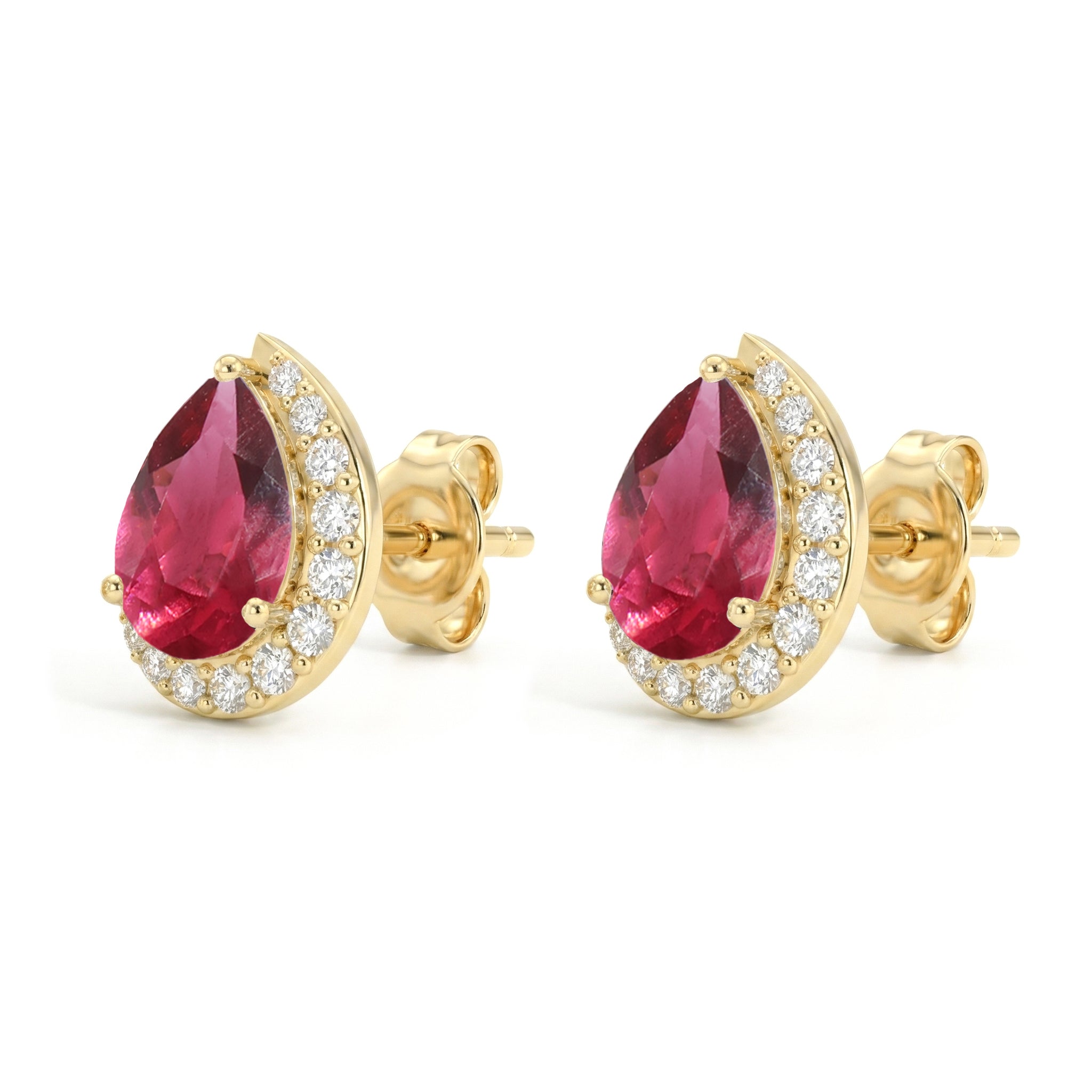 Pink tourmaline Pear Halo Stud Earrings in 925 Sterling Silver 1ct