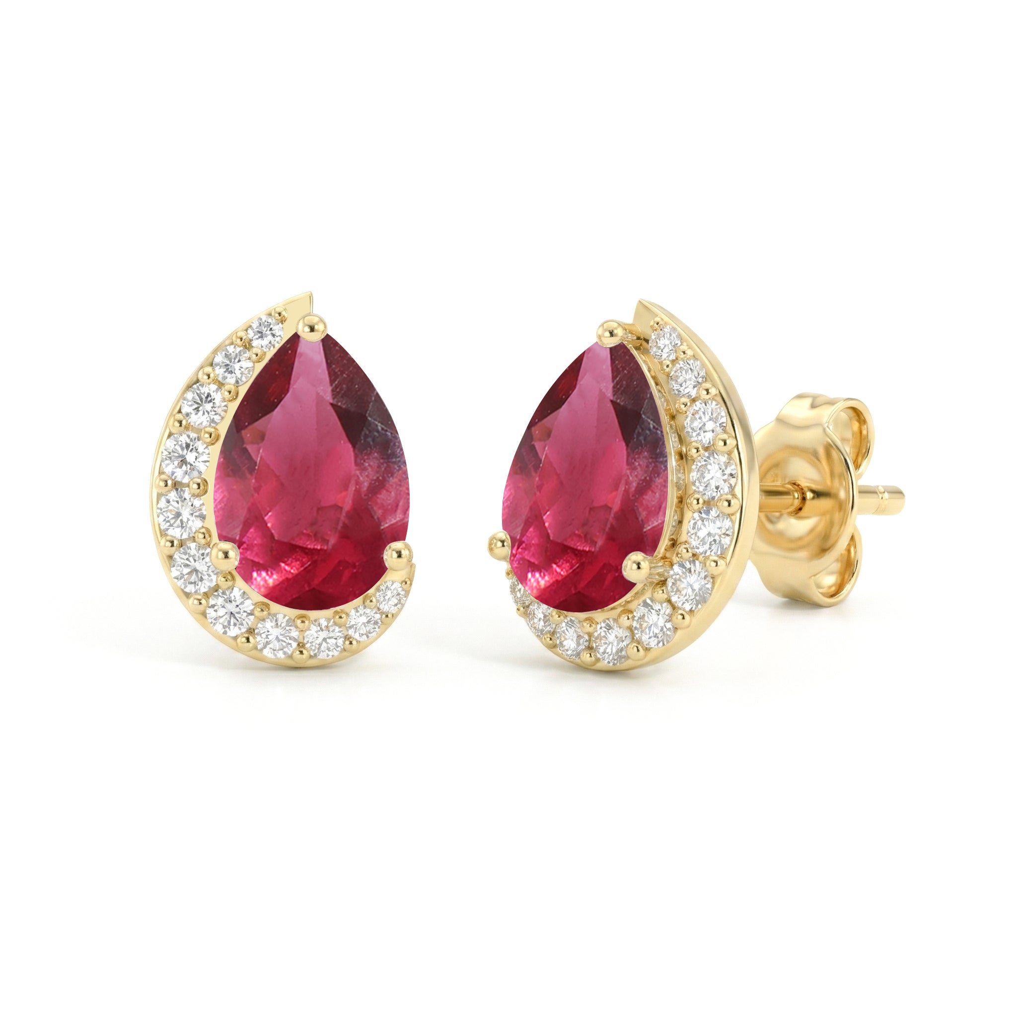 Pink tourmaline Pear Halo Stud Earrings in 925 Sterling Silver 1ct