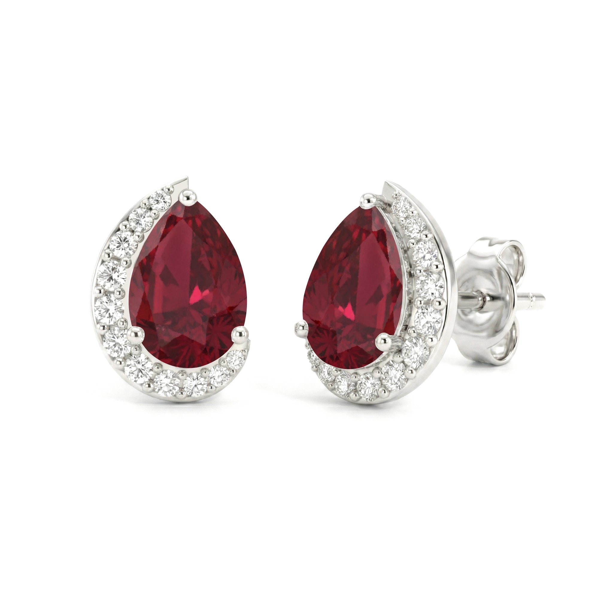 Ruby Pear Halo Stud Earrings in 925 Sterling Silver 1ct