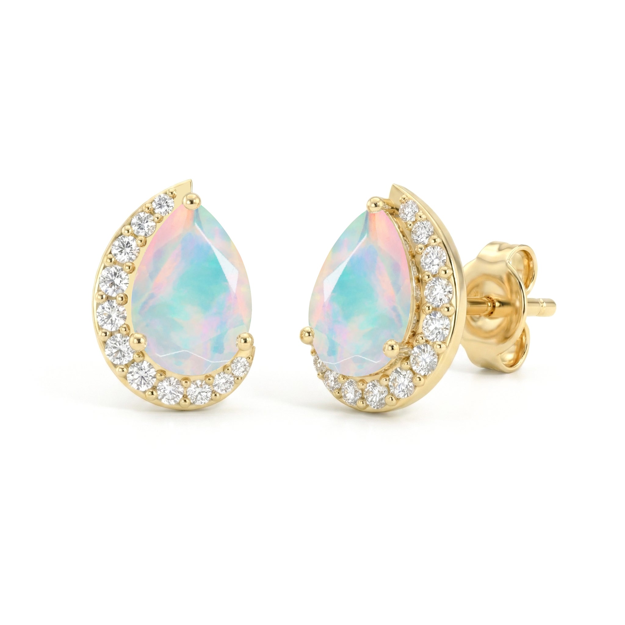 White Opal Pear Halo Stud Earrings in 925 Sterling Silver 1ct