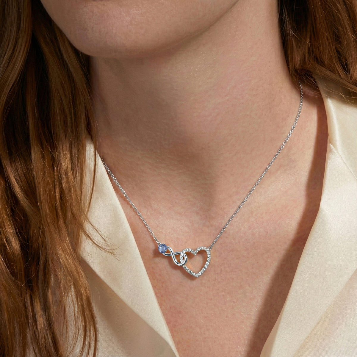 Alexandrite Round Infinity Heart Pendant Necklace in 925 Sterling Silver 0.45ct
