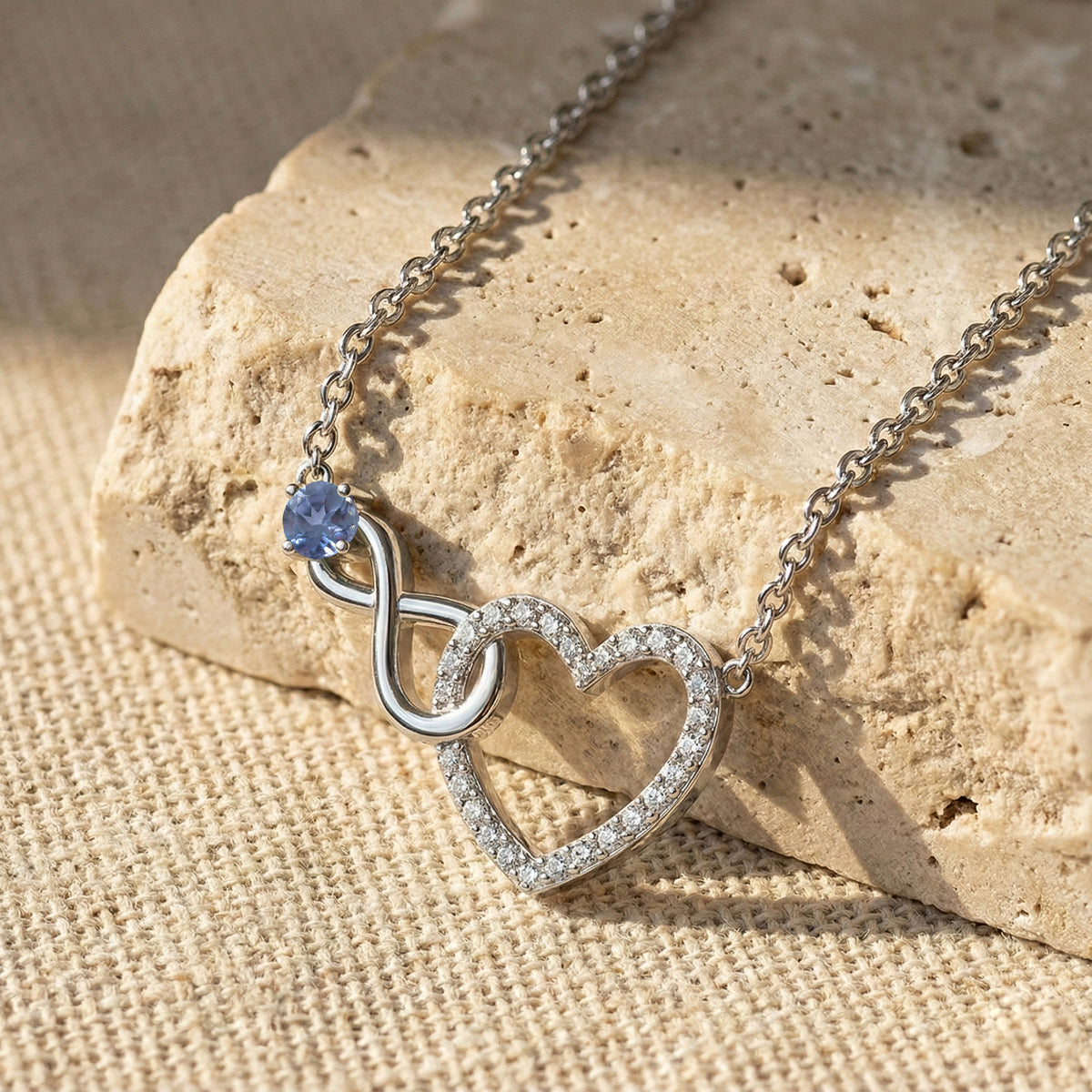Alexandrite Round Infinity Heart Pendant Necklace in 925 Sterling Silver 0.45ct