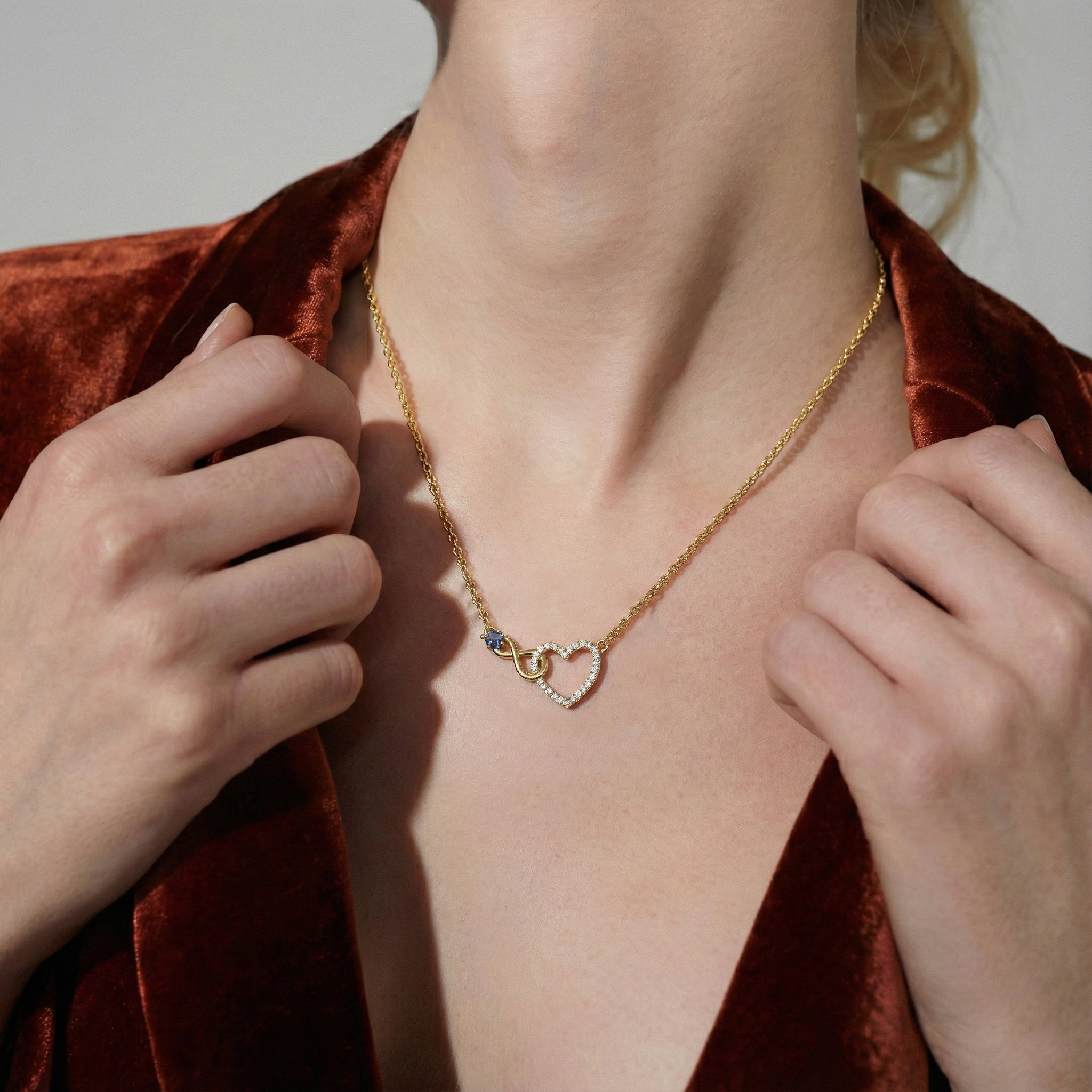 Alexandrite Round Infinity Heart Pendant Necklace in Yellow Gold Plated 0.45ct