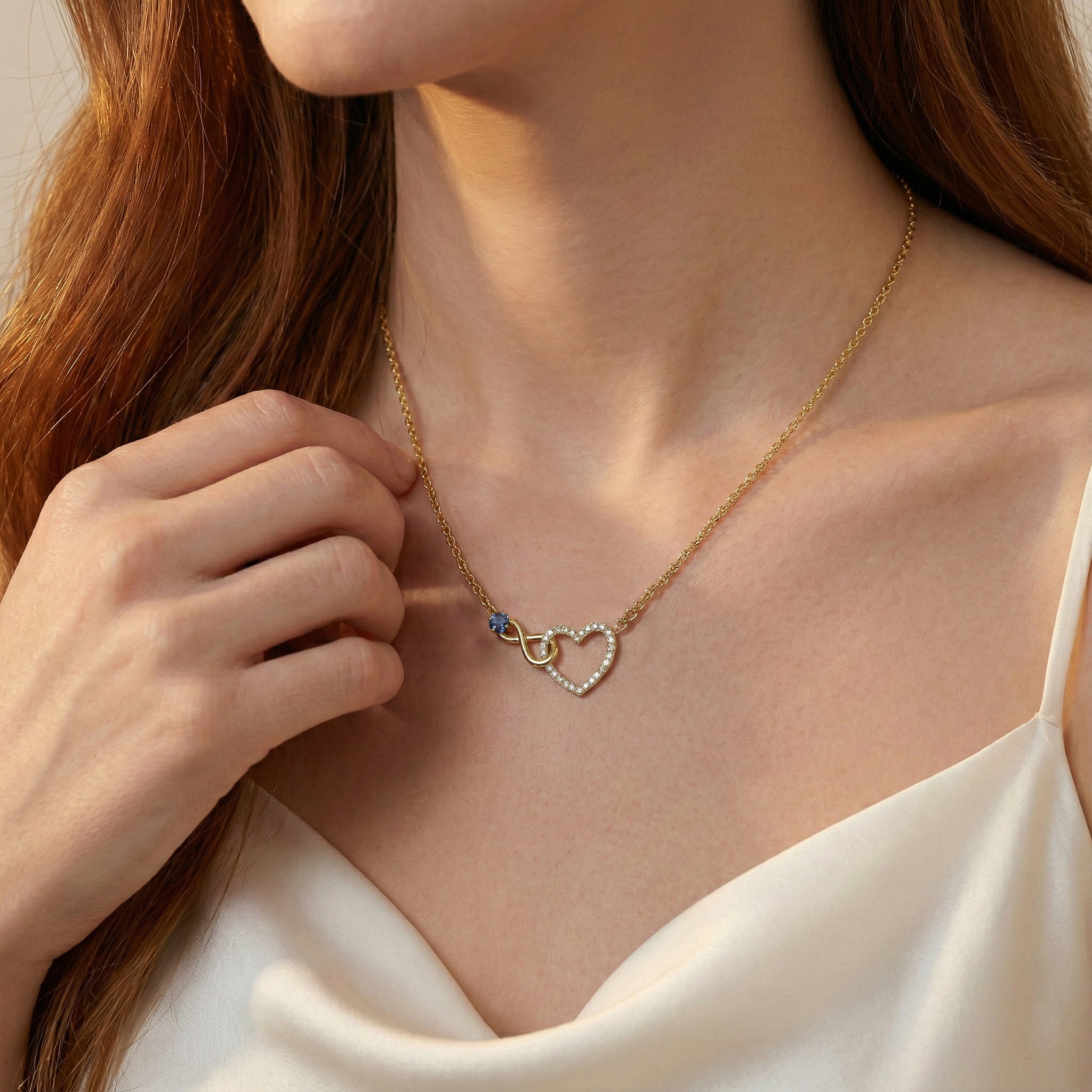 Alexandrite Round Infinity Heart Pendant Necklace in Yellow Gold Plated 0.45ct