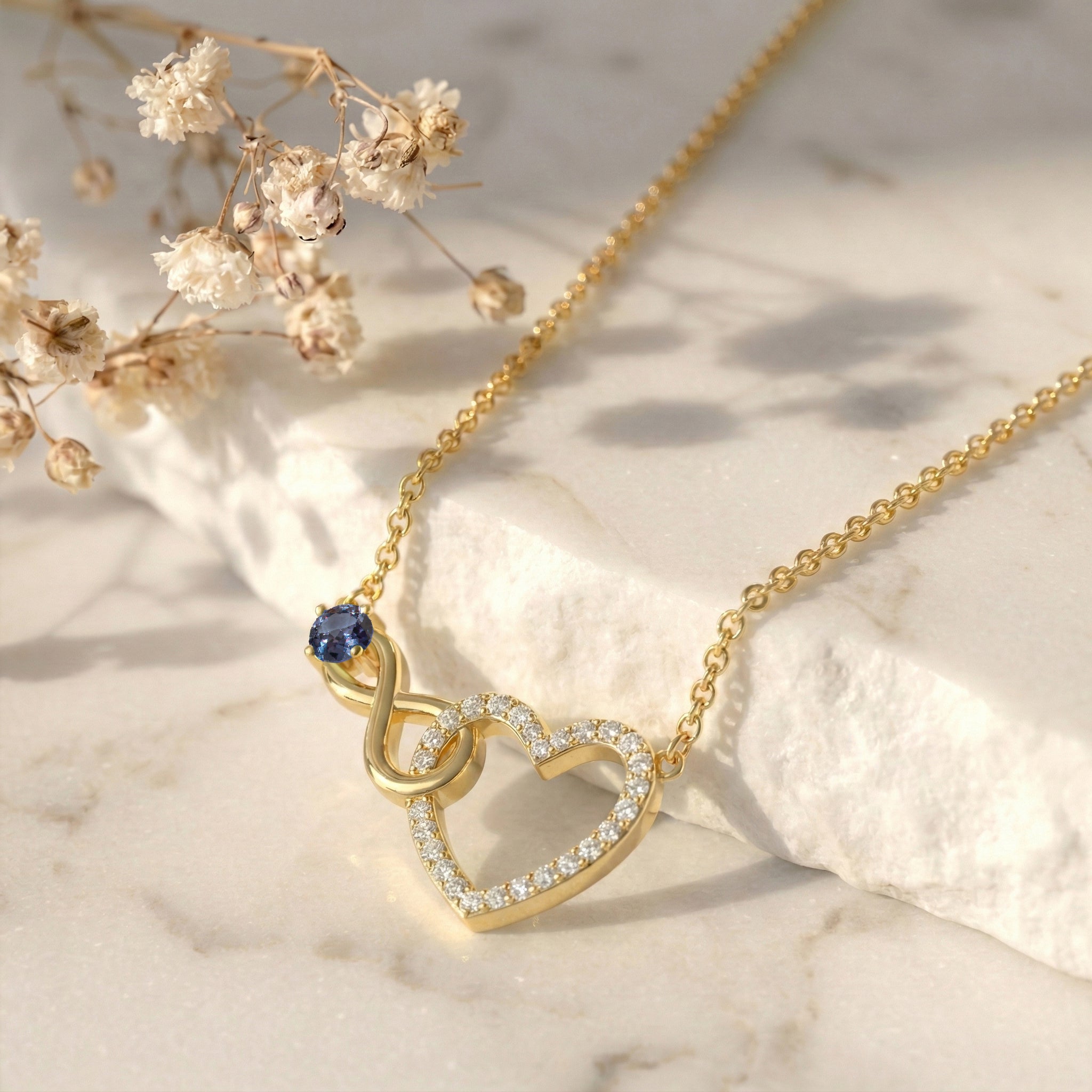 Alexandrite Round Infinity Heart Pendant Necklace in Yellow Gold Plated 0.45ct