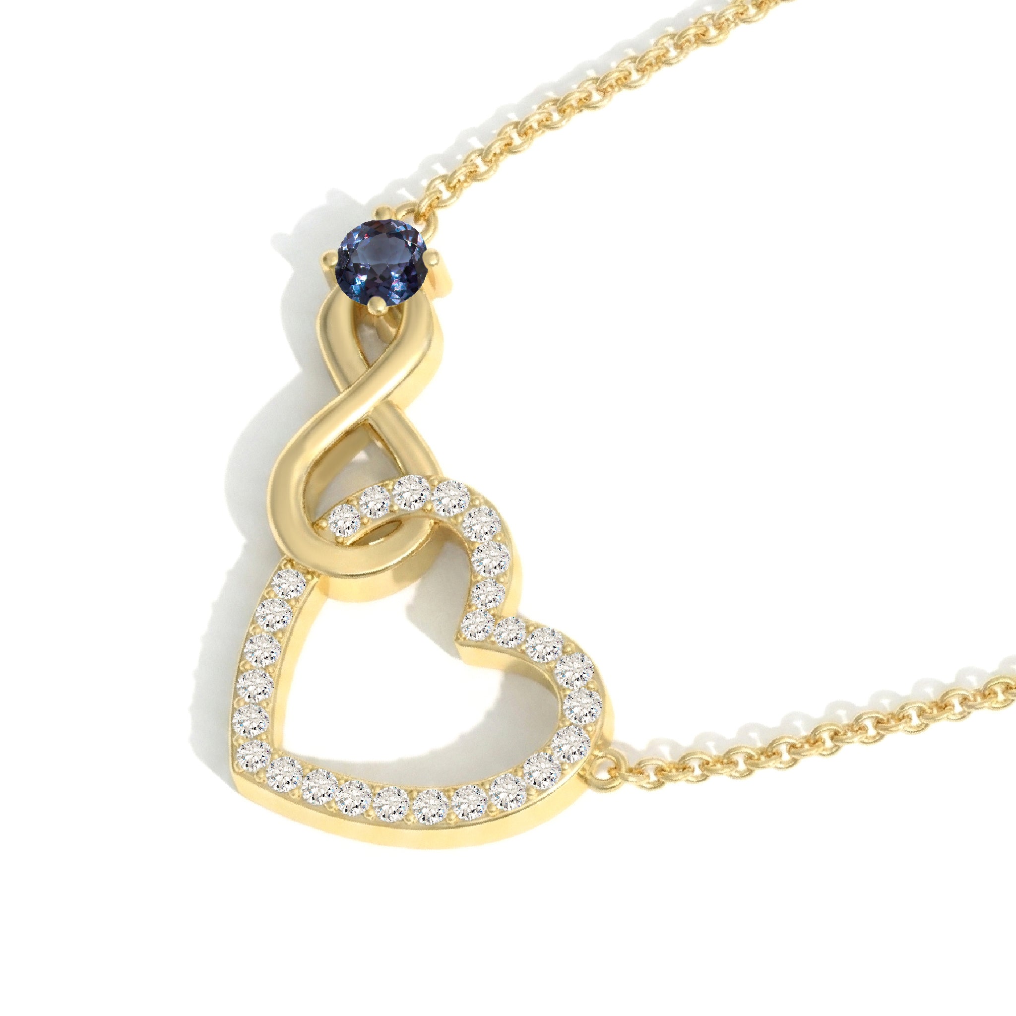 Alexandrite Round Infinity Heart Pendant Necklace in Yellow Gold Plated 0.45ct