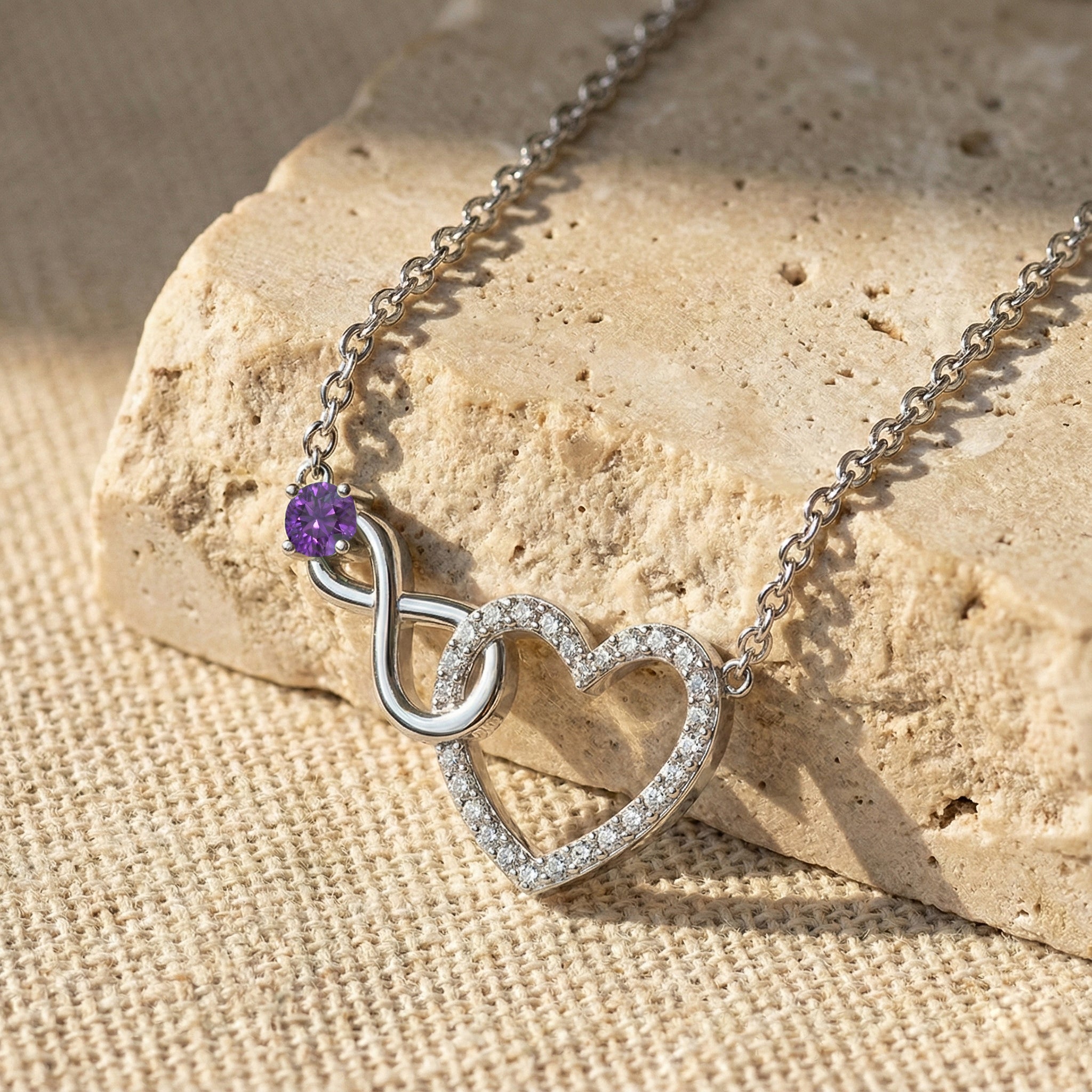 Amethyst Round Infinity Heart Pendant Necklace in 925 Sterling Silver 0.45ct