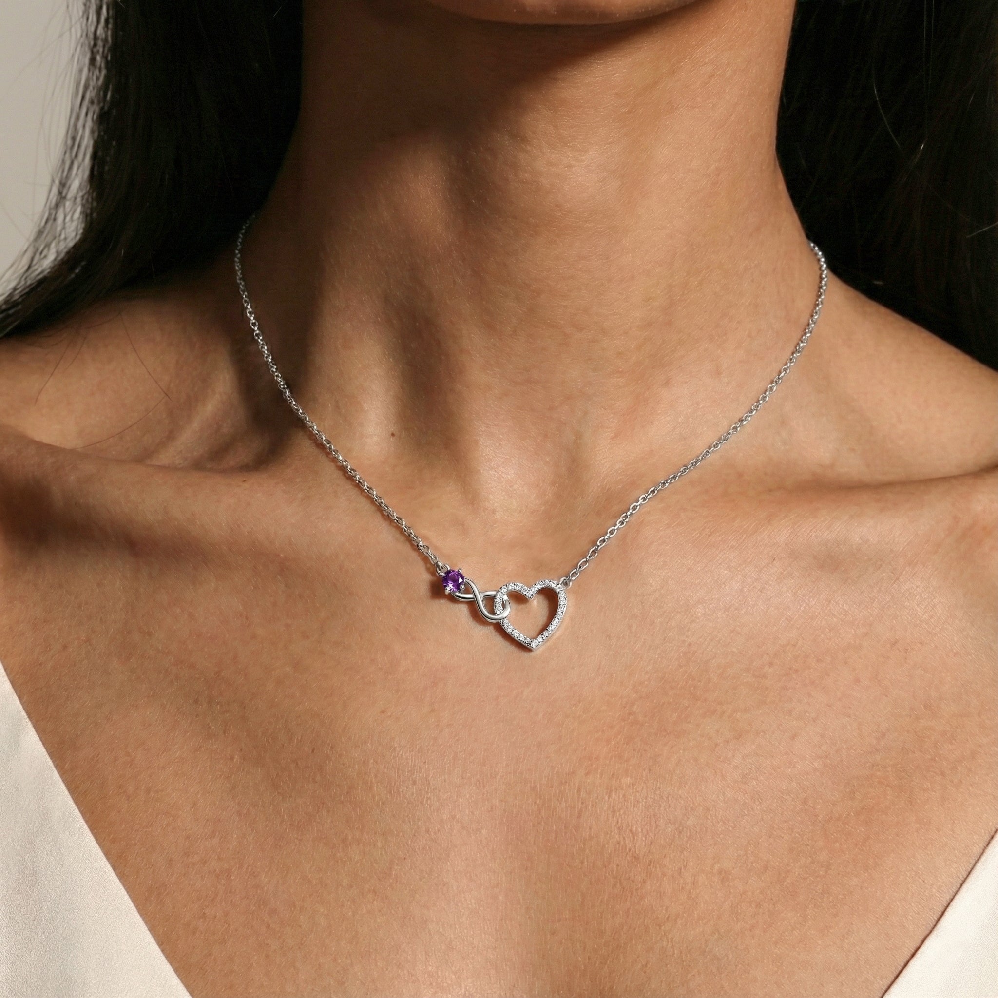 Amethyst Round Infinity Heart Pendant Necklace in 925 Sterling Silver 0.45ct