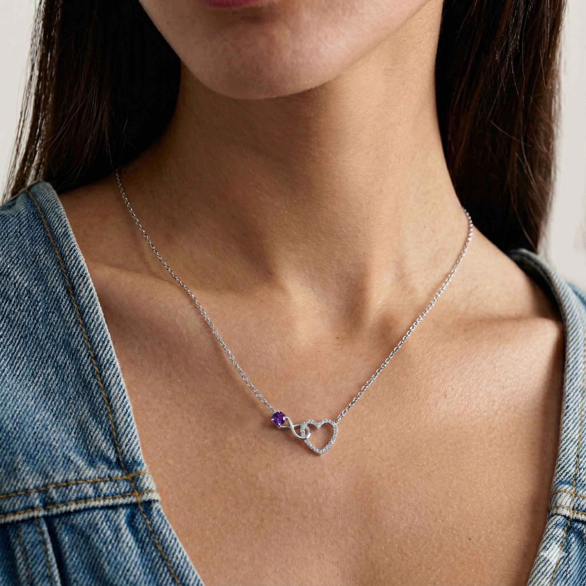 Amethyst Round Infinity Heart Pendant Necklace in 925 Sterling Silver 0.45ct