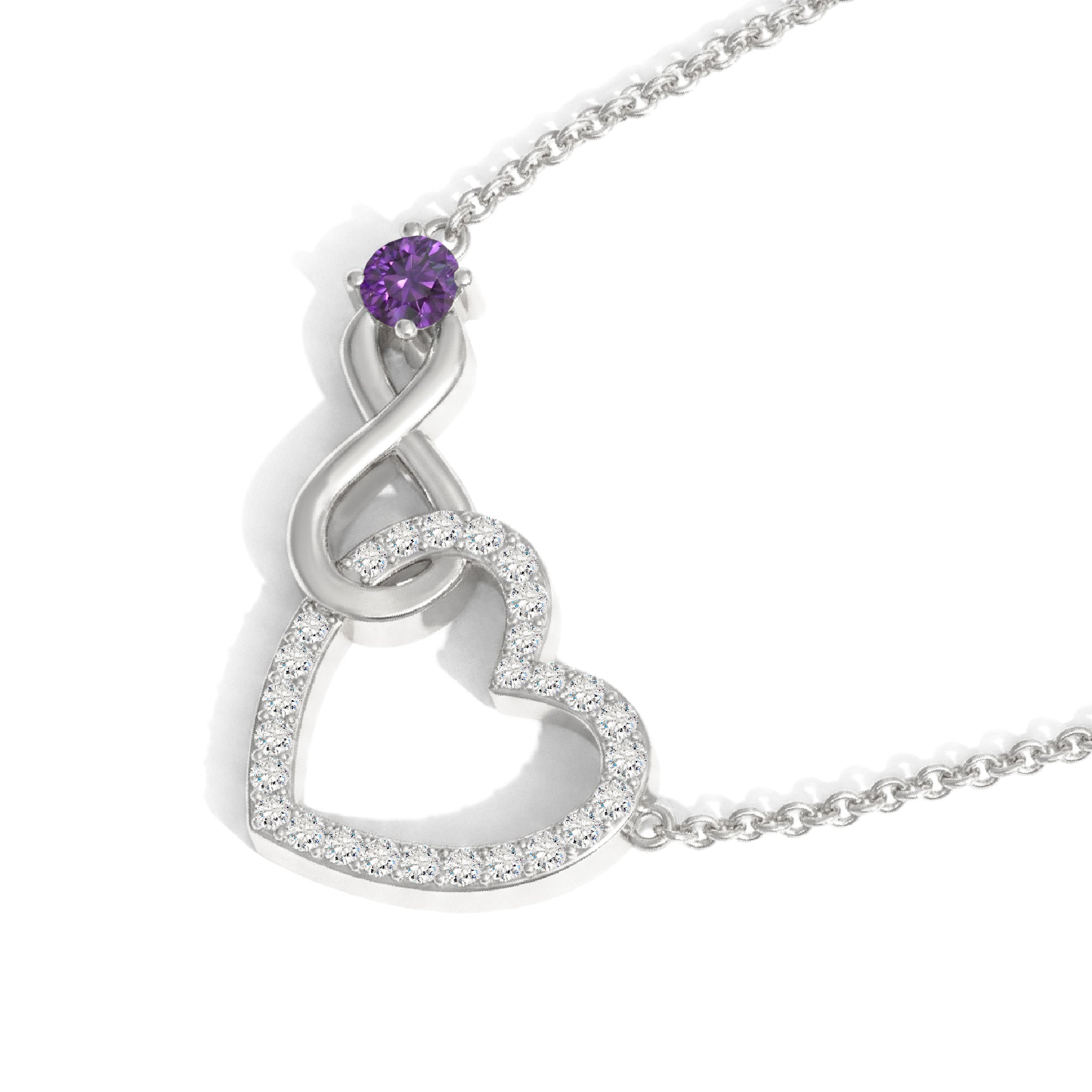 Amethyst Round Infinity Heart Pendant Necklace in 925 Sterling Silver 0.45ct